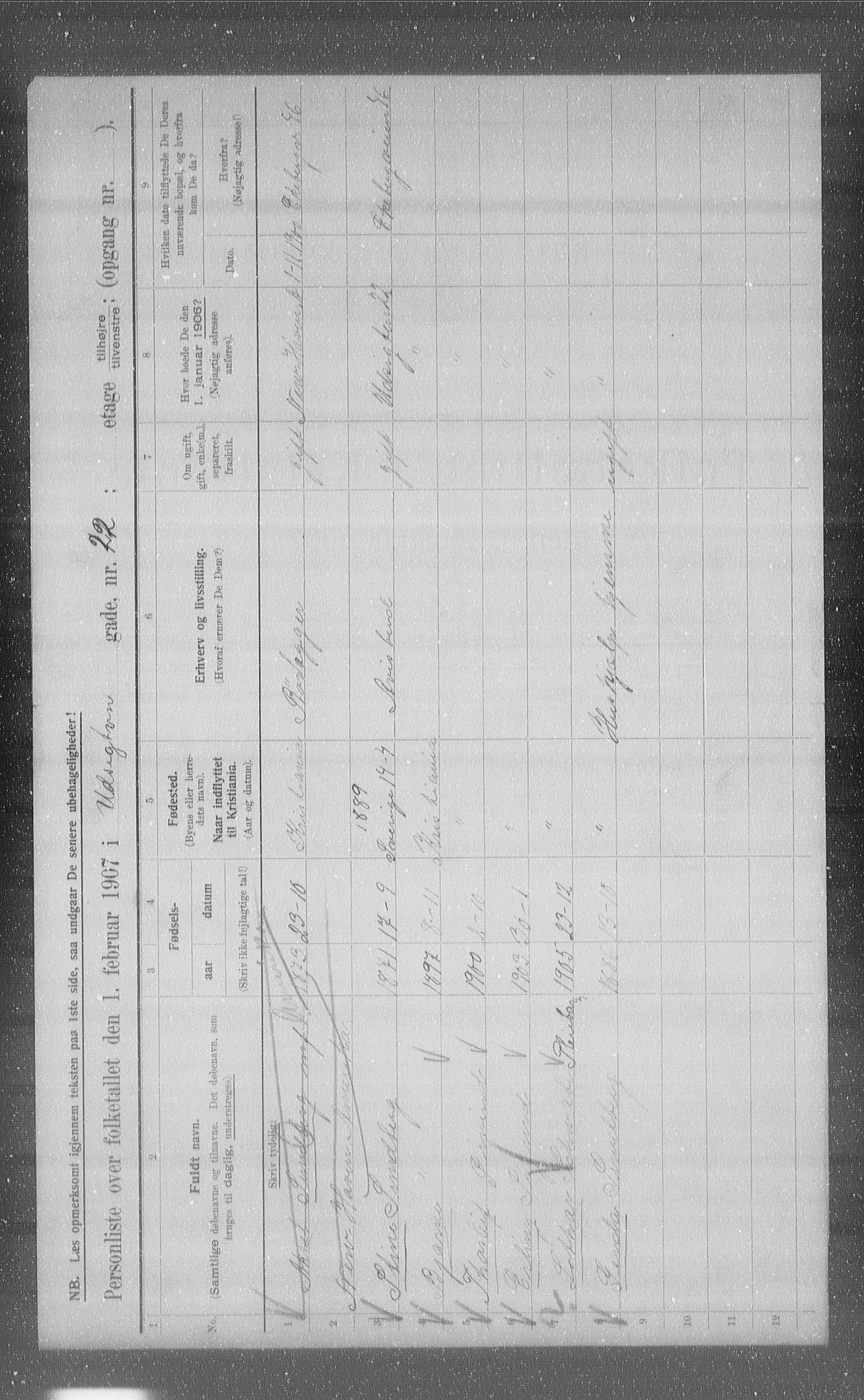 OBA, Municipal Census 1907 for Kristiania, 1907, p. 61739