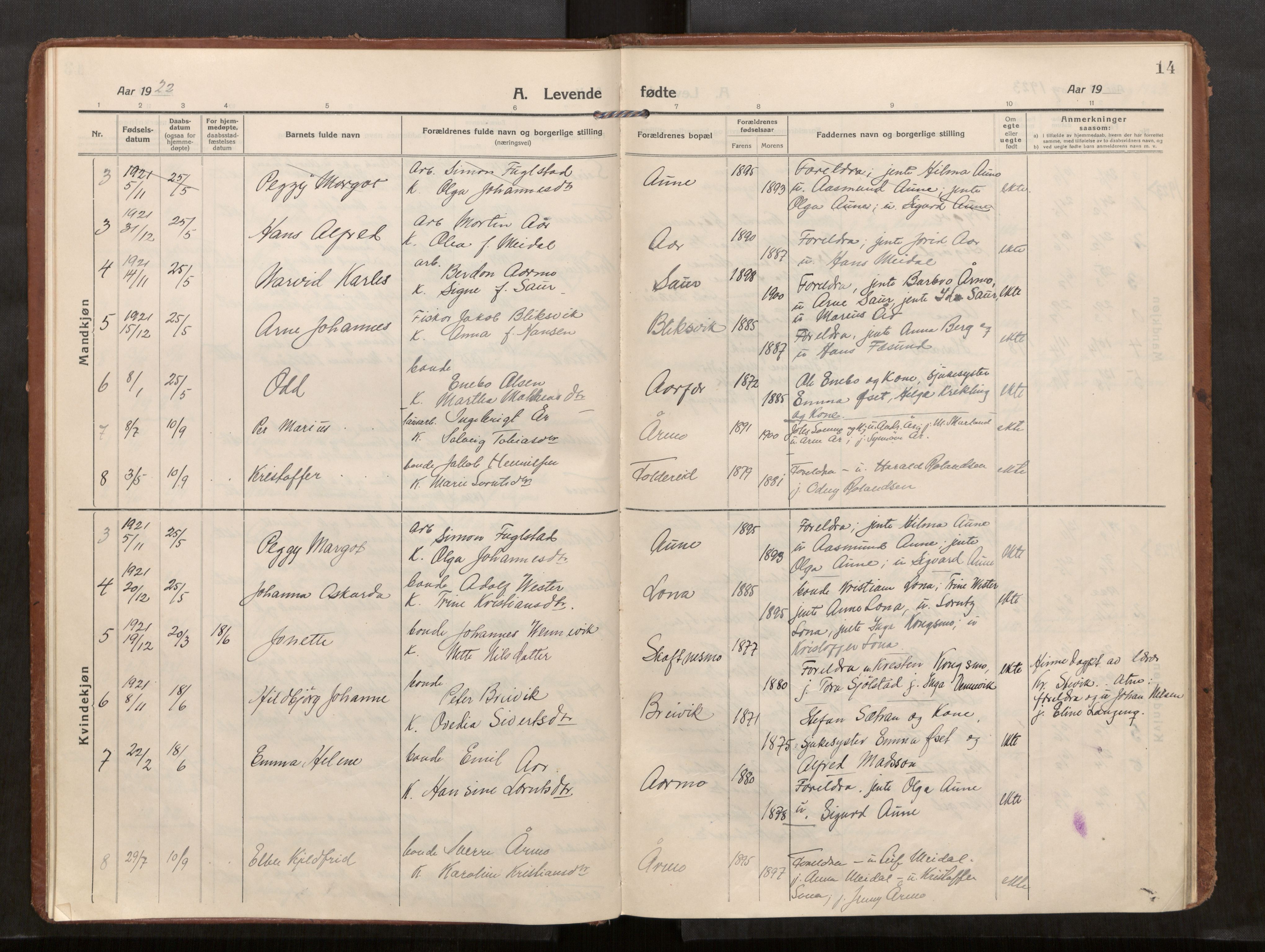 Kolvereid sokneprestkontor, SAT/A-1171/H/Ha/Haa/L0002: Parish register (official) no. 2, 1914-1926, p. 14