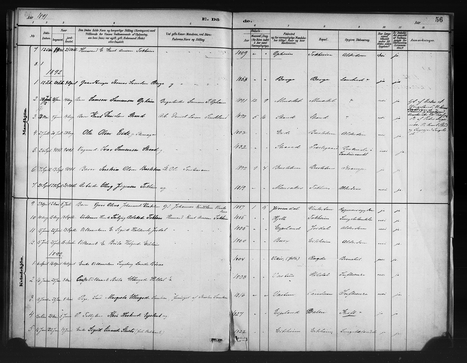 Odda Sokneprestembete, AV/SAB-A-77201/H/Haa: Parish register (official) no. A 1, 1883-1919, p. 56