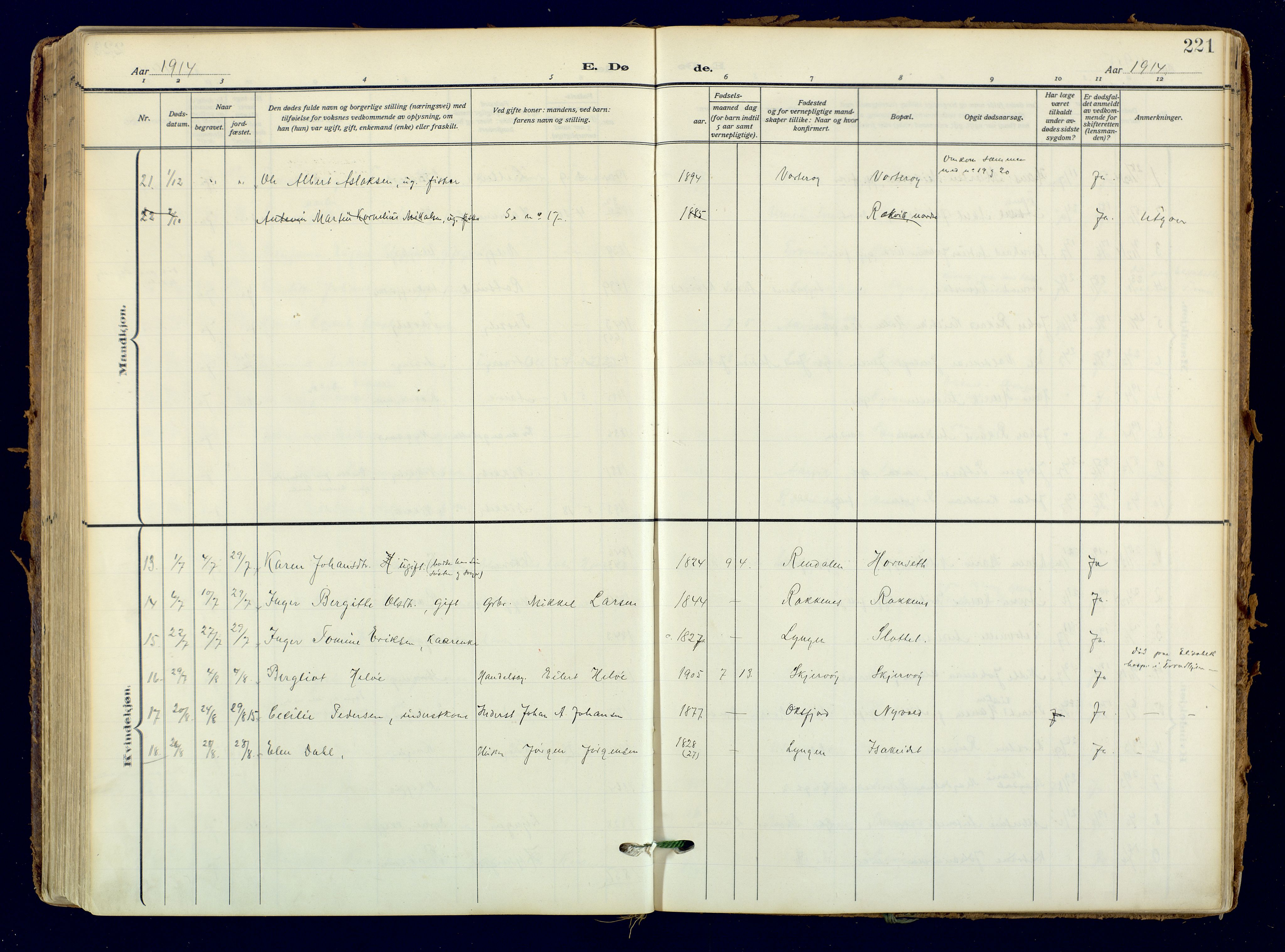 Skjervøy sokneprestkontor, AV/SATØ-S-1300/H/Ha/Haa: Parish register (official) no. 18, 1910-1926, p. 221