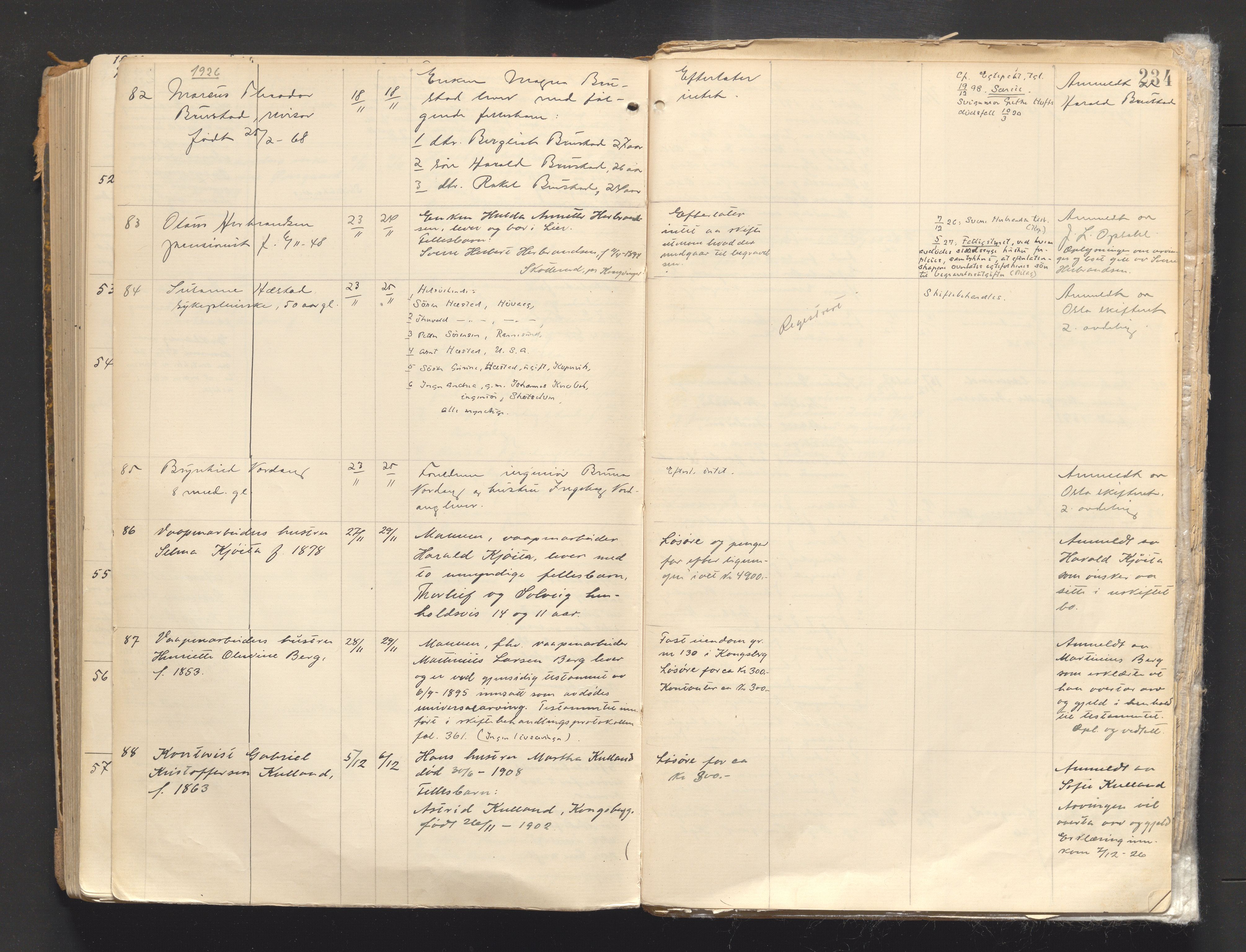 Numedal og Sandsvær sorenskriveri, AV/SAKO-A-128/H/Ha/Haa/Haab/L0001: Dødsfallsprotokoll - Kongsberg by, 1891-1926, p. 233b-234a