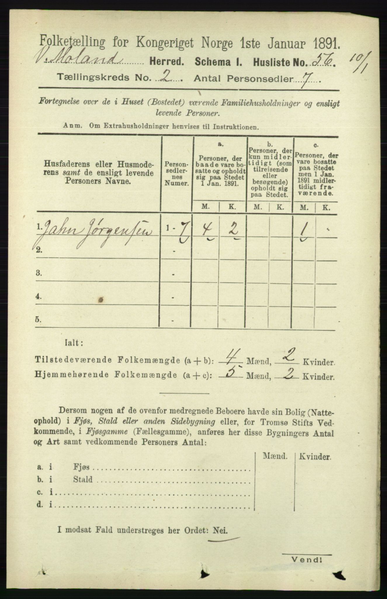 RA, 1891 census for 0926 Vestre Moland, 1891, p. 624