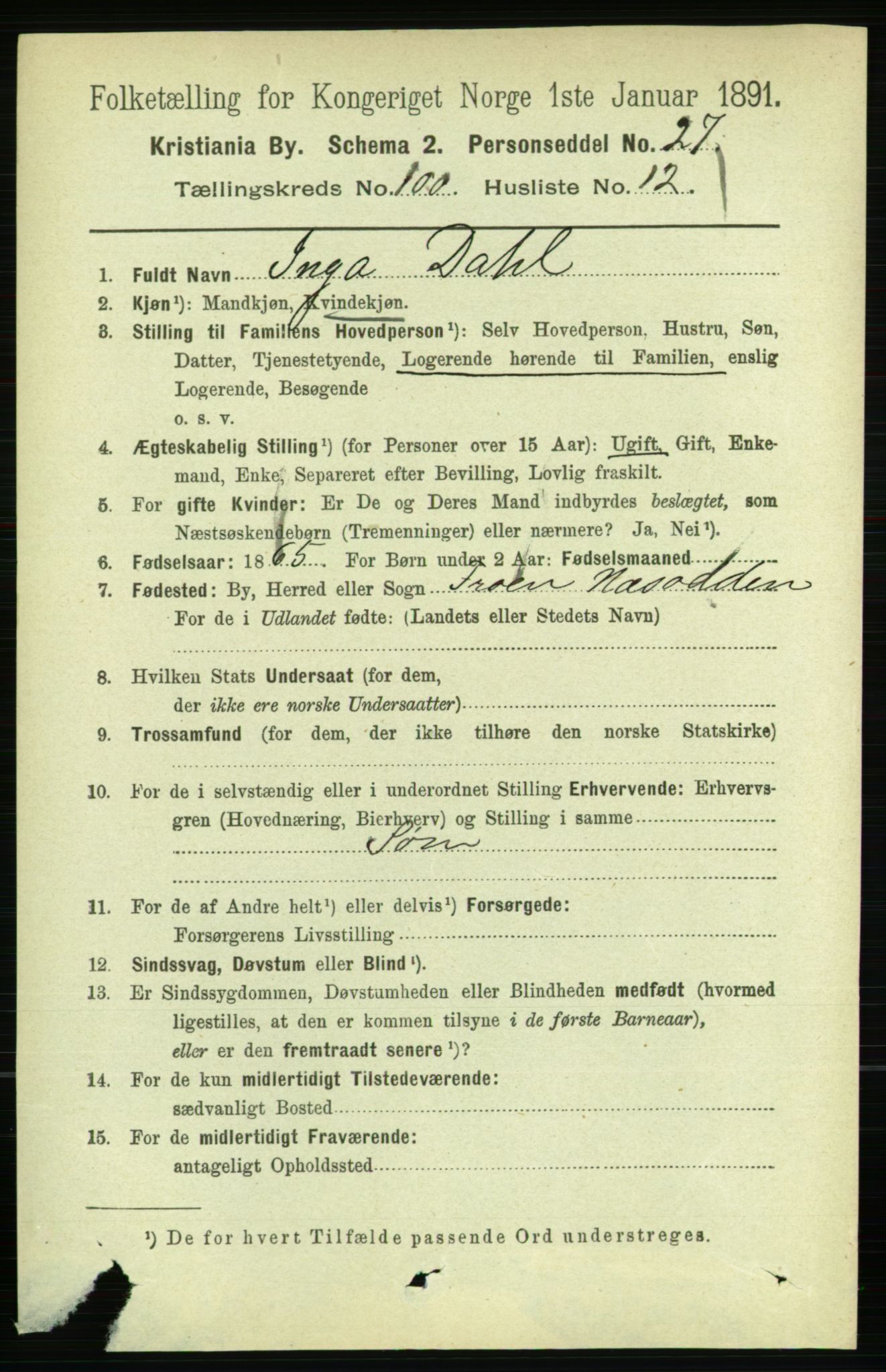 RA, 1891 census for 0301 Kristiania, 1891, p. 49633