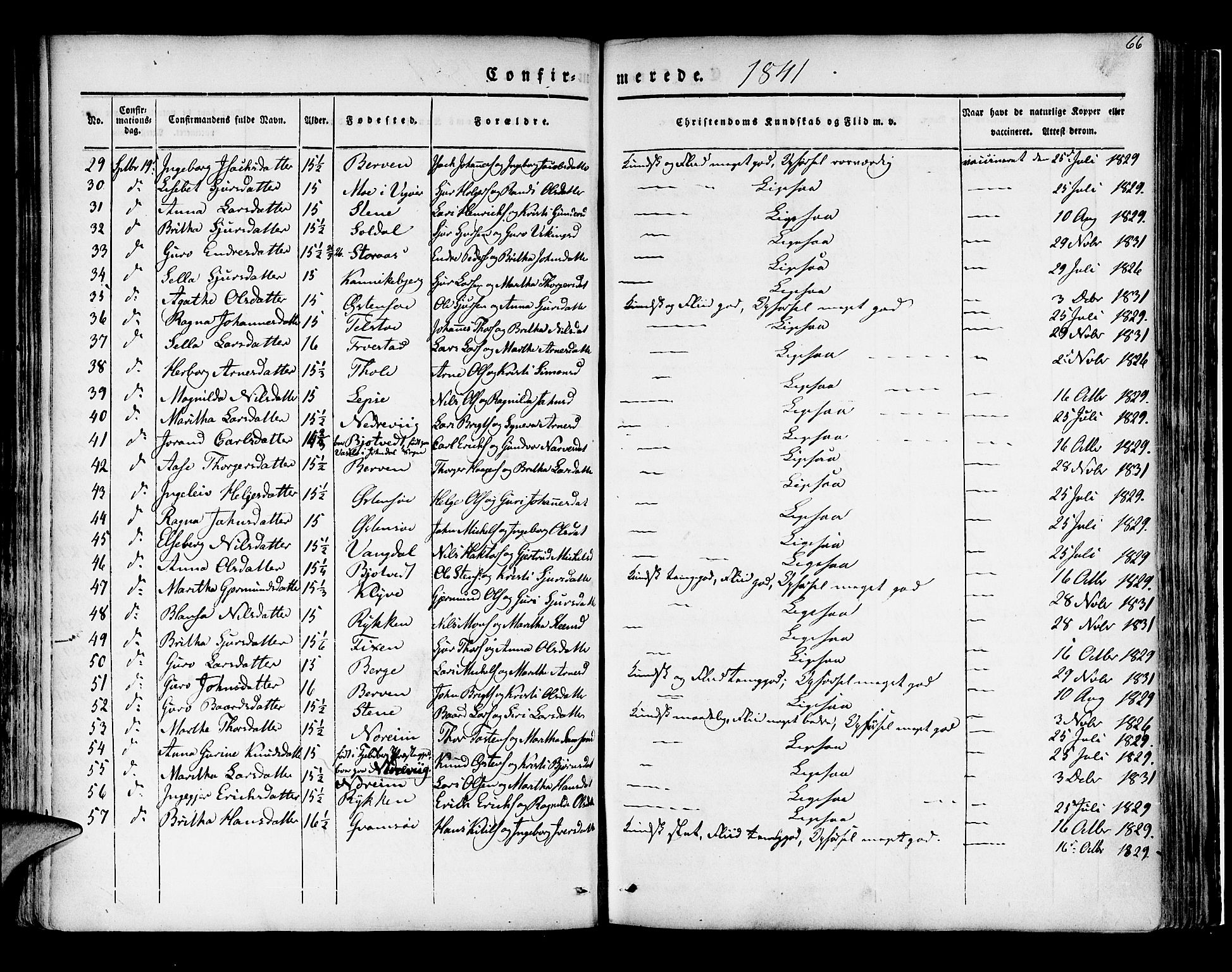 Kvam sokneprestembete, SAB/A-76201/H/Haa: Parish register (official) no. A 7, 1832-1843, p. 66