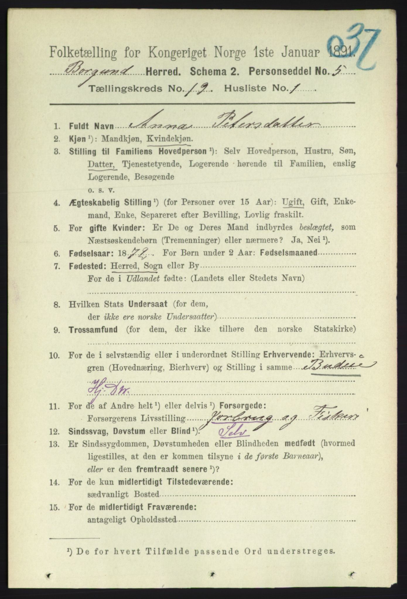 RA, 1891 census for 1531 Borgund, 1891, p. 5969