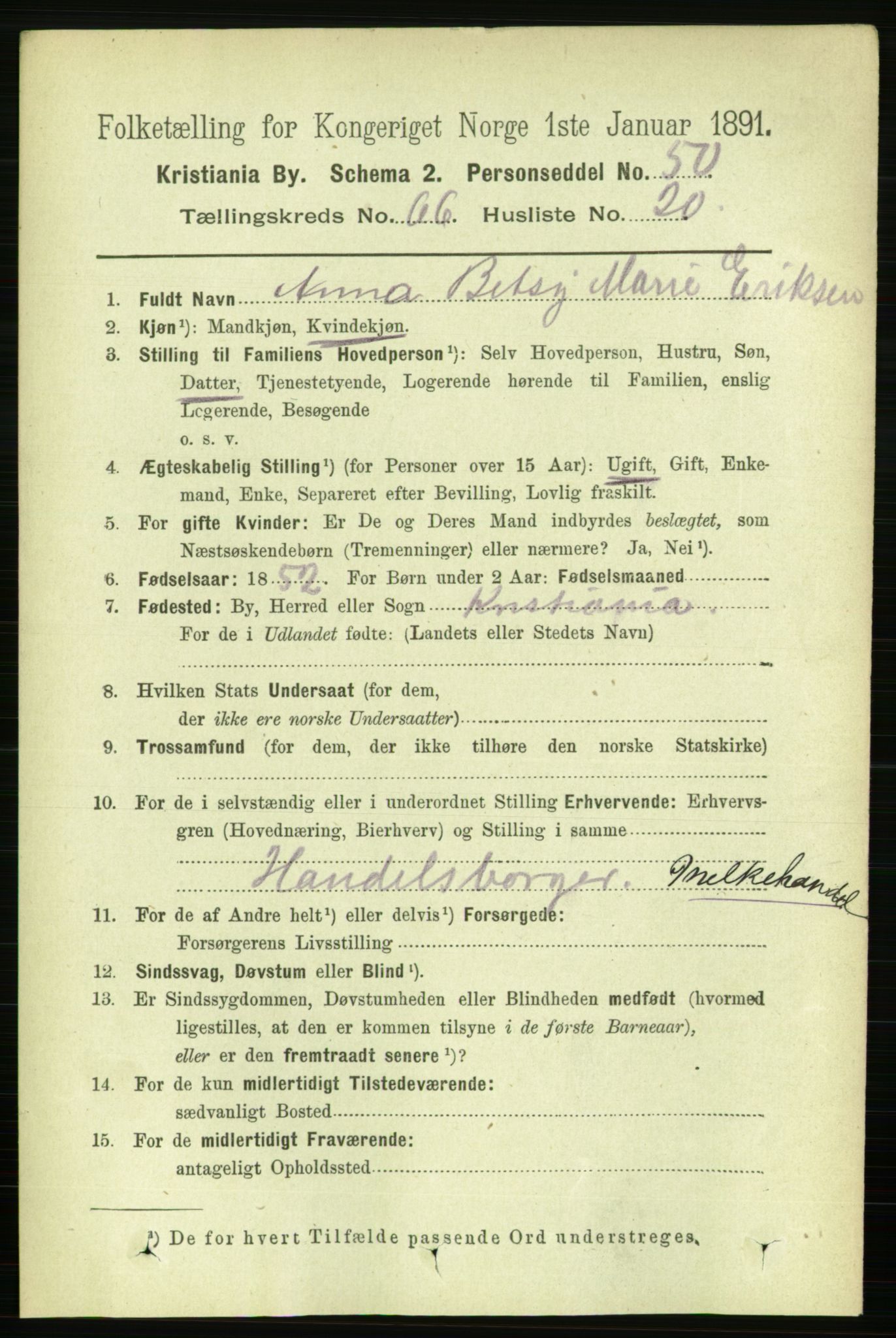 RA, 1891 census for 0301 Kristiania, 1891, p. 36016