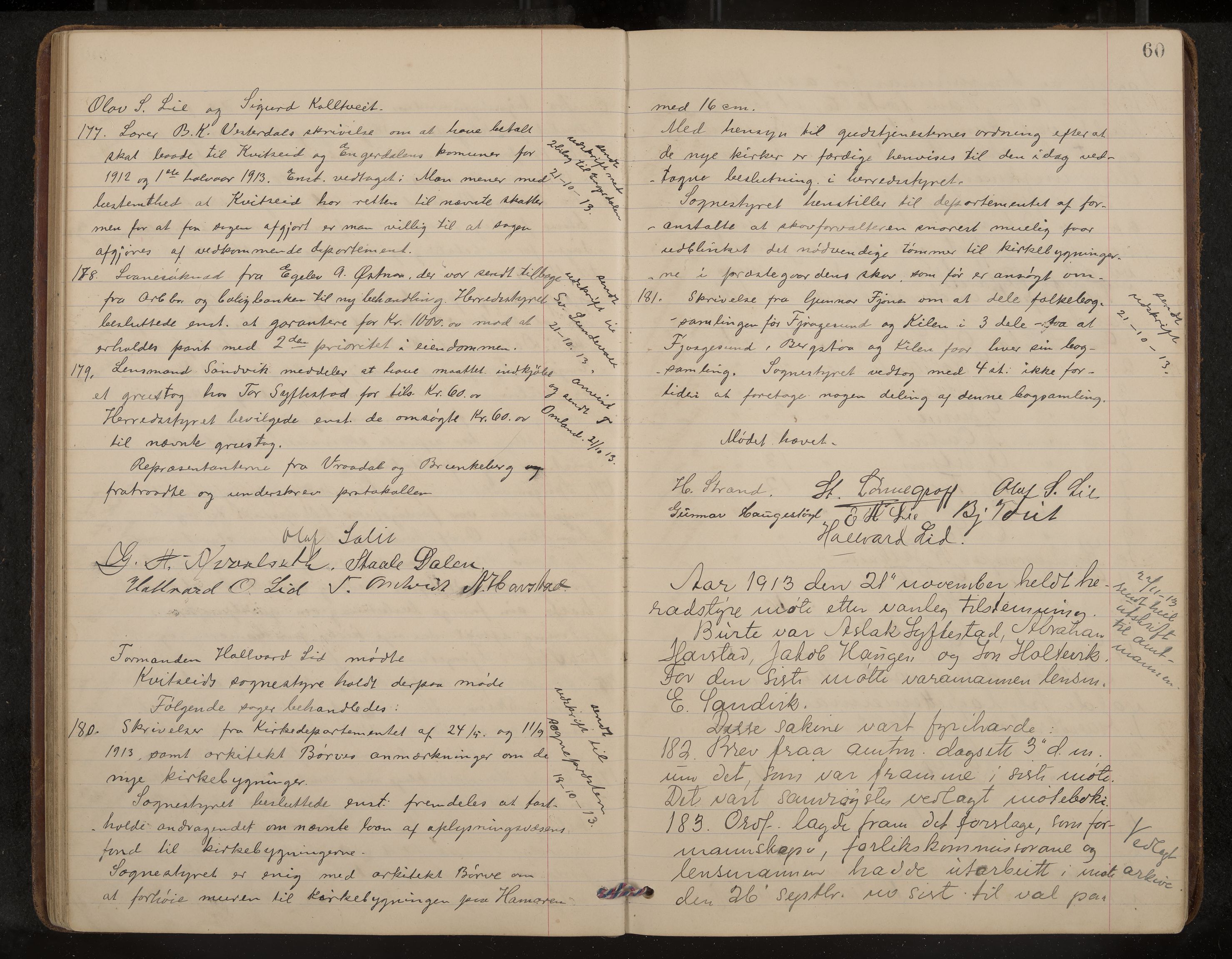 Kviteseid formannskap og sentraladministrasjon, IKAK/0829021/A/Aa/L0005: Møtebok, 1911-1918, p. 60