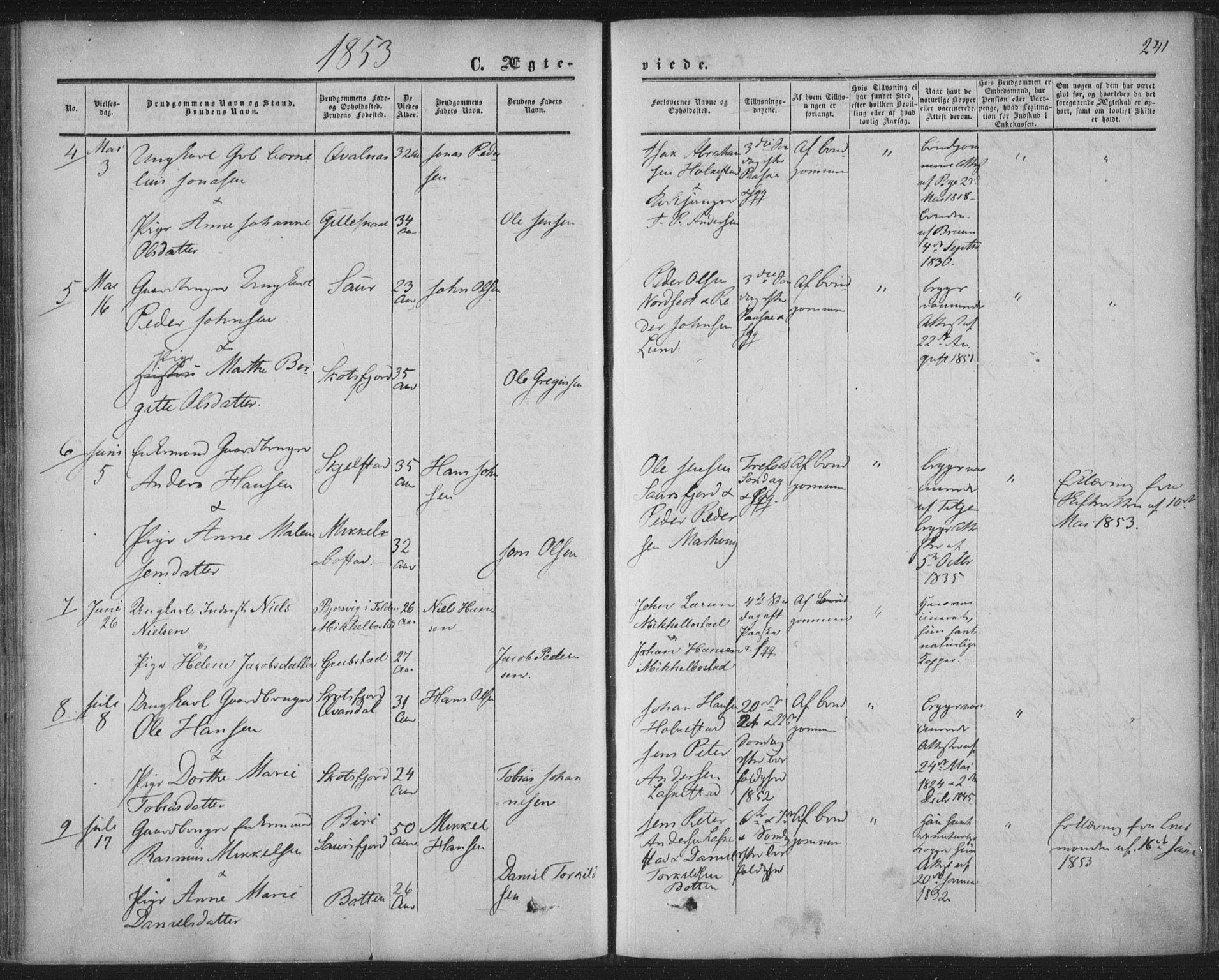 Ministerialprotokoller, klokkerbøker og fødselsregistre - Nordland, AV/SAT-A-1459/855/L0800: Parish register (official) no. 855A08, 1852-1864, p. 241