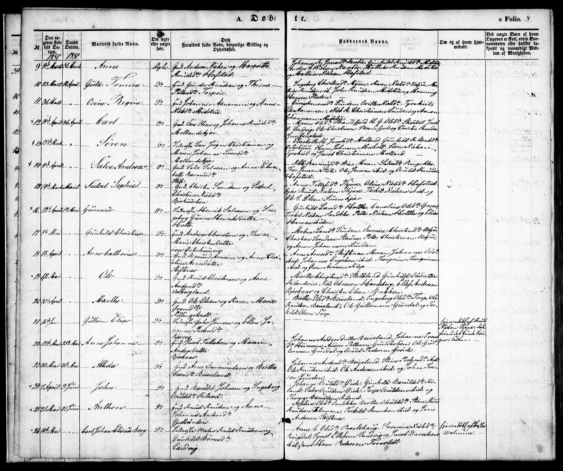Hommedal sokneprestkontor, SAK/1111-0023/F/Fa/Fab/L0004: Parish register (official) no. A 4, 1848-1860, p. 8