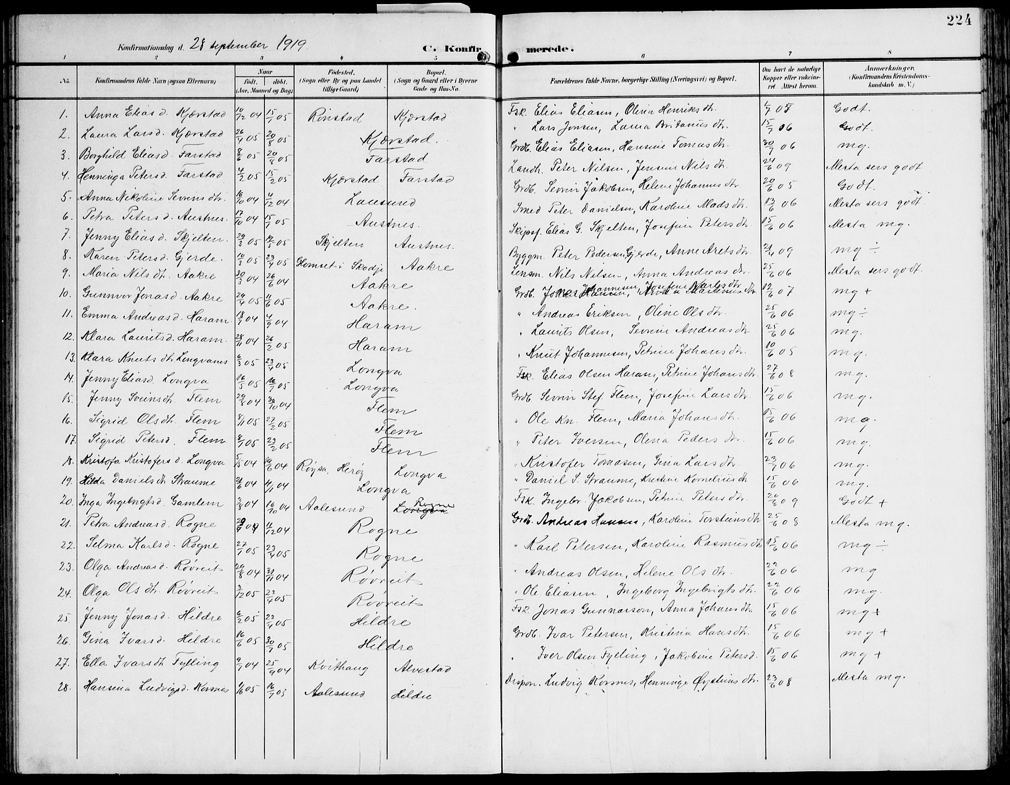 Ministerialprotokoller, klokkerbøker og fødselsregistre - Møre og Romsdal, AV/SAT-A-1454/536/L0511: Parish register (copy) no. 536C06, 1899-1944, p. 224