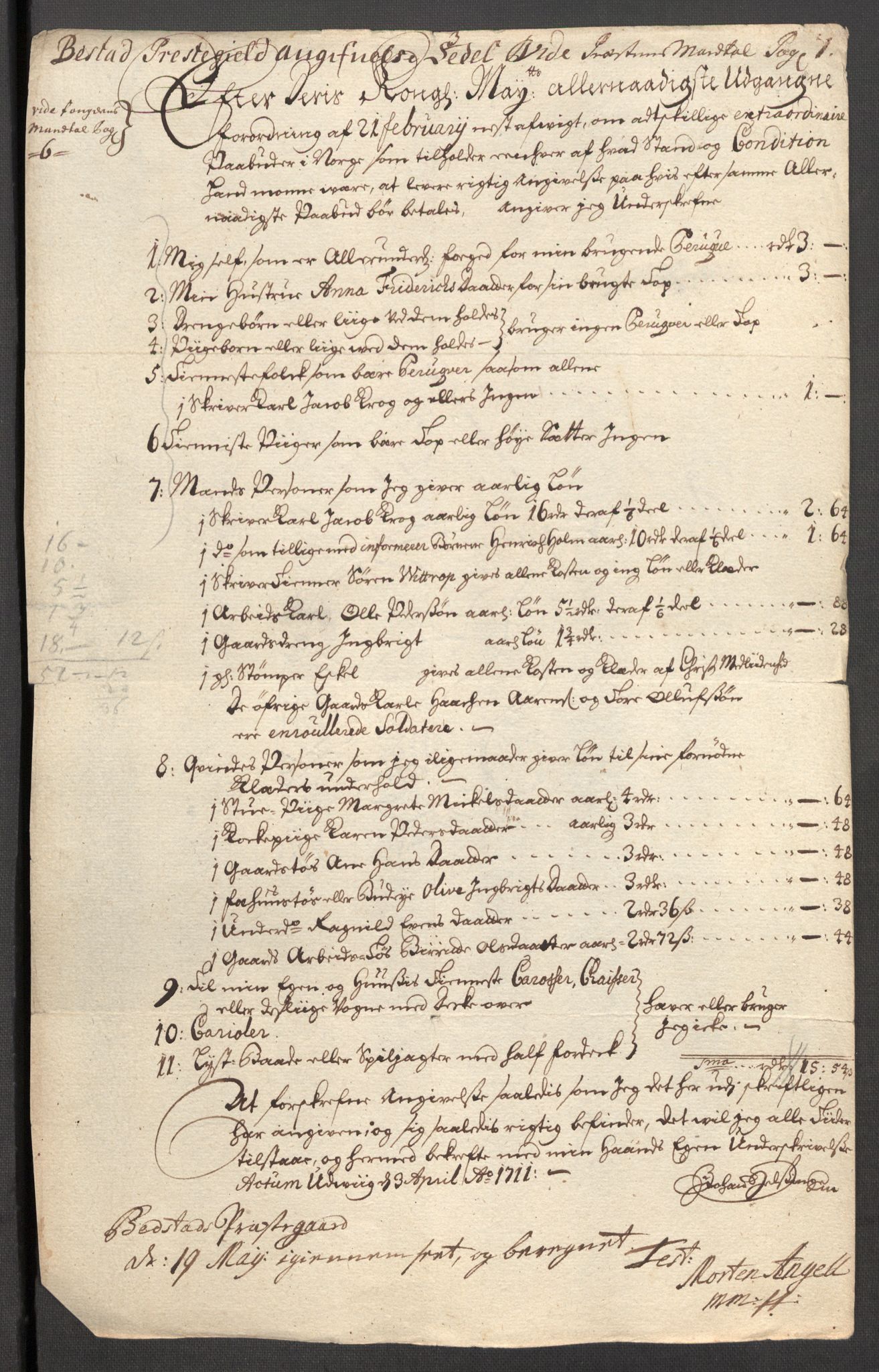 Rentekammeret inntil 1814, Reviderte regnskaper, Fogderegnskap, AV/RA-EA-4092/R63/L4319: Fogderegnskap Inderøy, 1711, p. 274