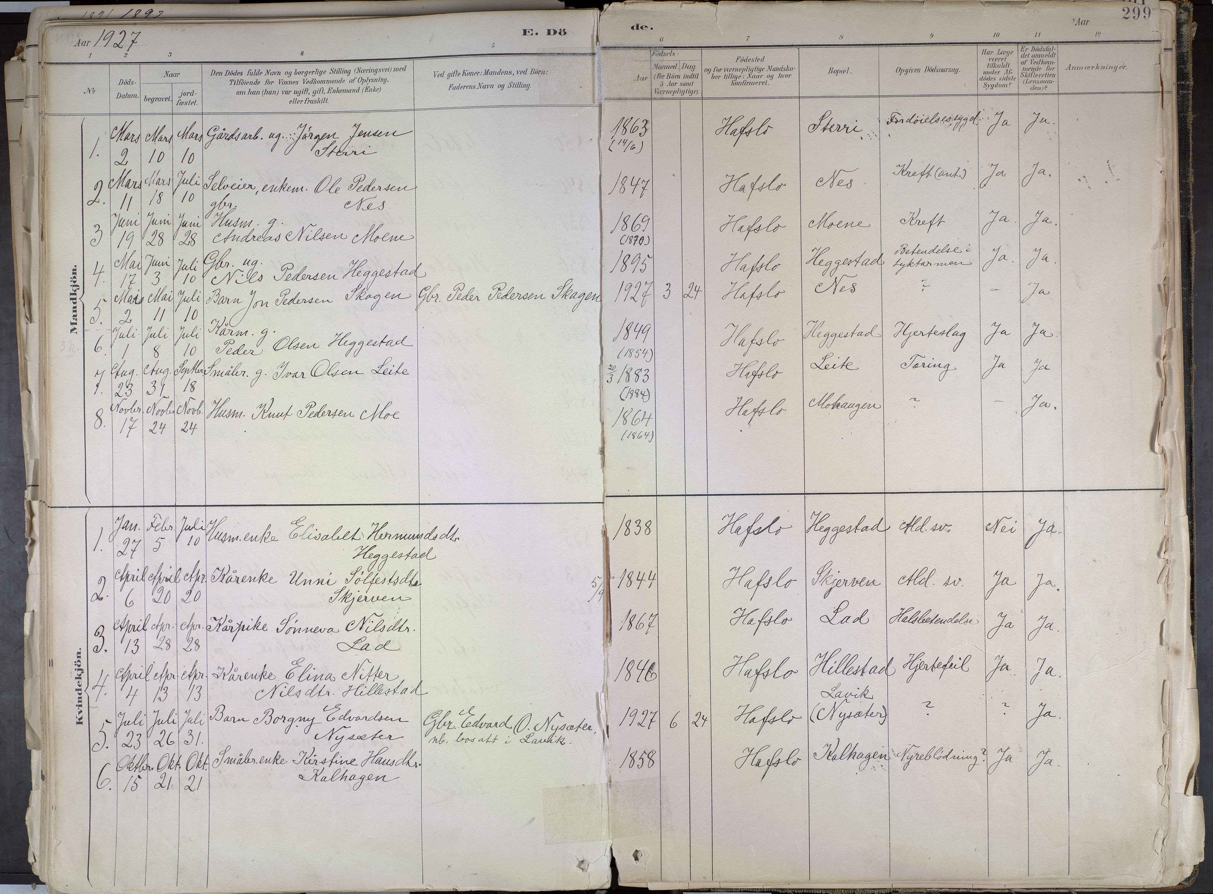 Hafslo sokneprestembete, SAB/A-80301/H/Haa/Haab/L0001: Parish register (official) no. B 1, 1886-1945, p. 299