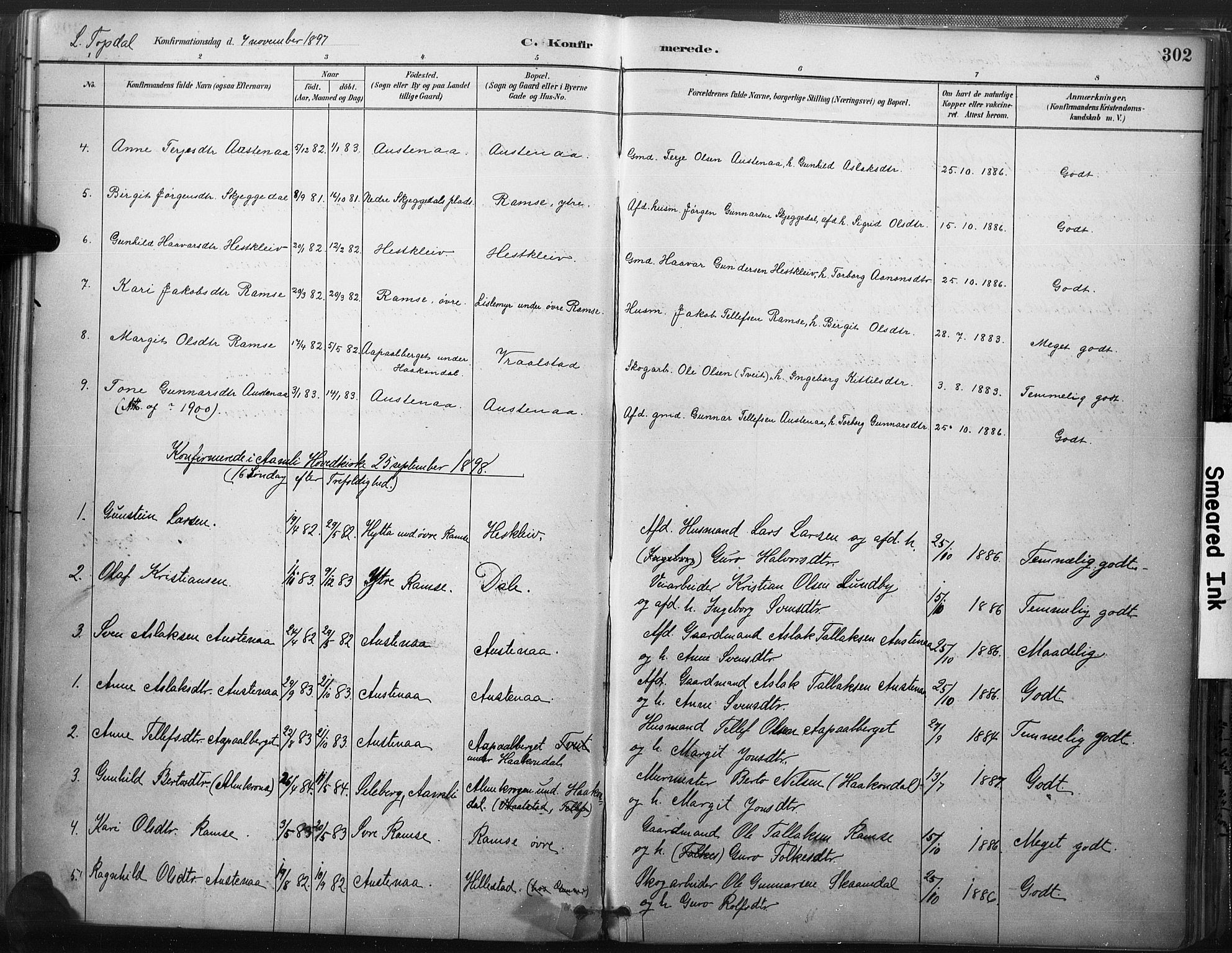 Åmli sokneprestkontor, AV/SAK-1111-0050/F/Fa/Fac/L0010: Parish register (official) no. A 10 /3, 1885-1899, p. 302