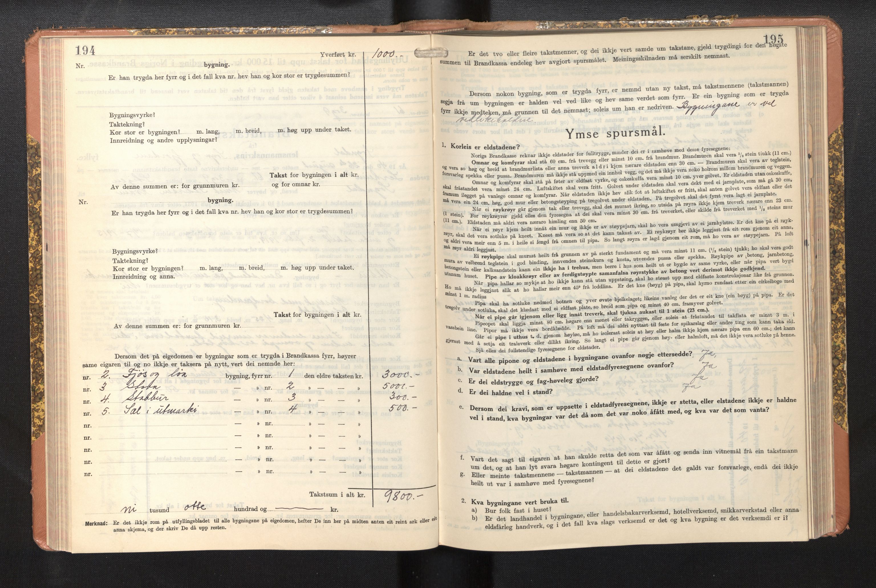 Lensmannen i Sogndal, AV/SAB-A-29901/0012/L0014: Branntakstprotokoll, skjematakst, 1938-1950, p. 194-195