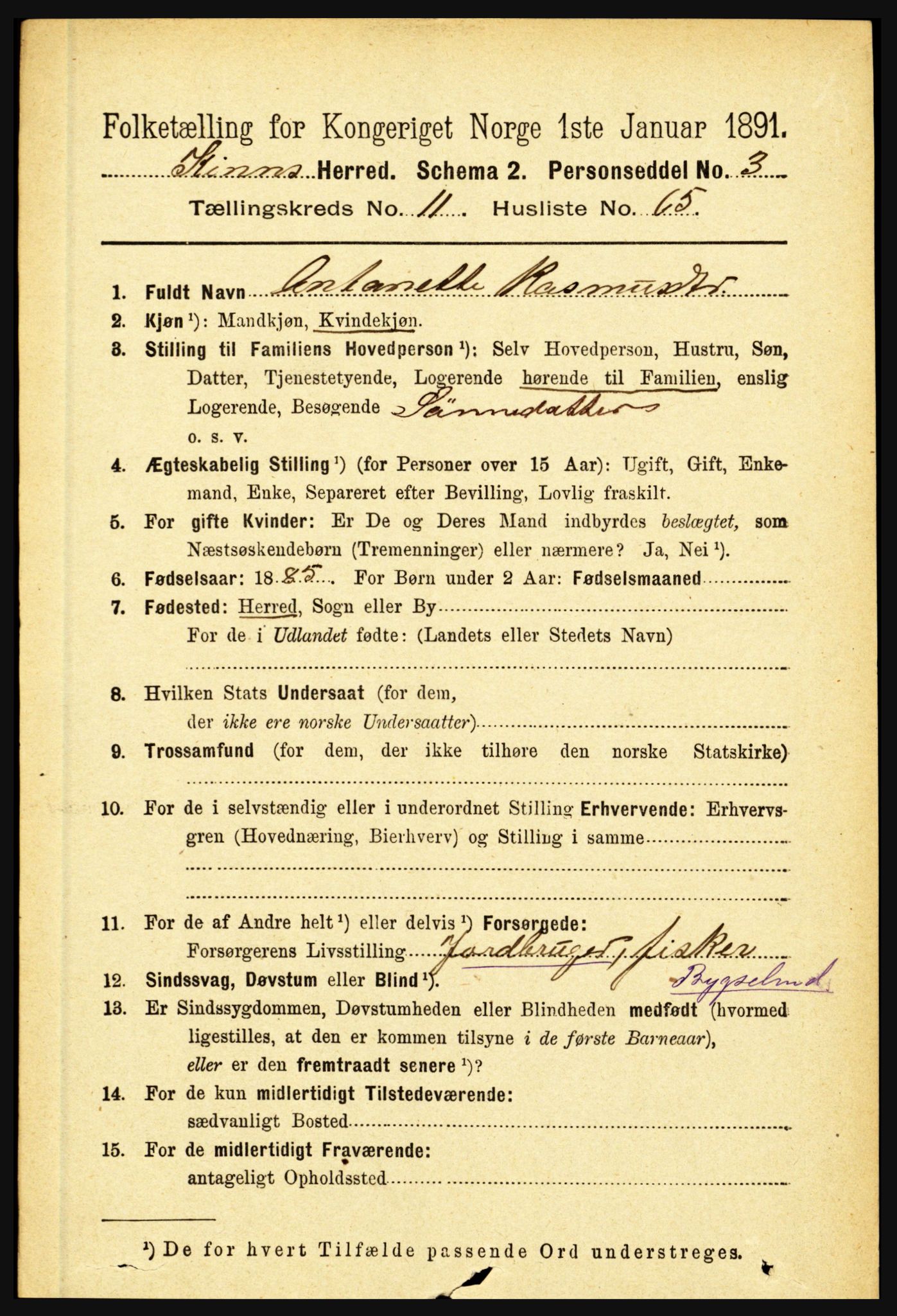 RA, 1891 census for 1437 Kinn, 1891, p. 4426