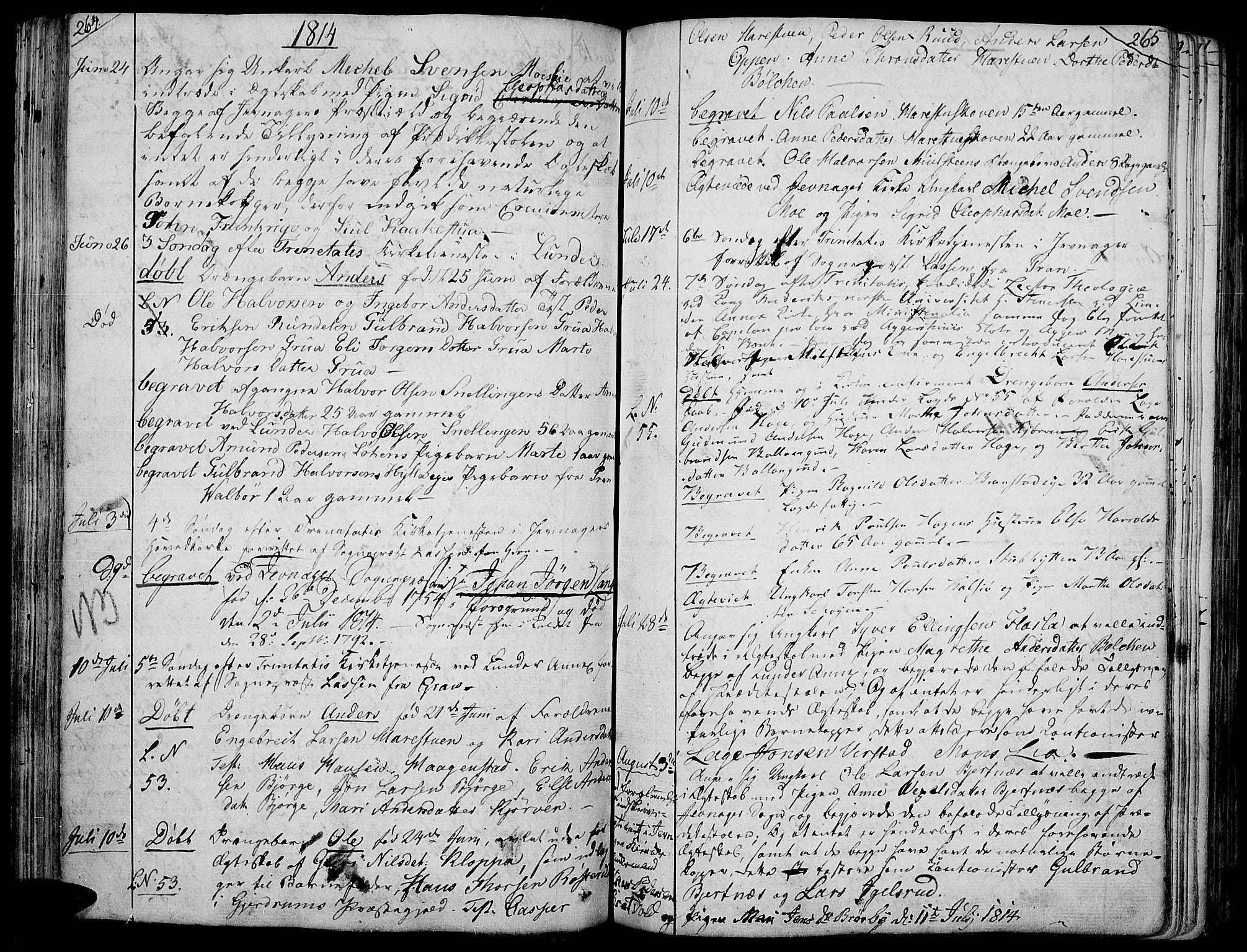 Jevnaker prestekontor, SAH/PREST-116/H/Ha/Haa/L0004: Parish register (official) no. 4, 1800-1861, p. 264-265