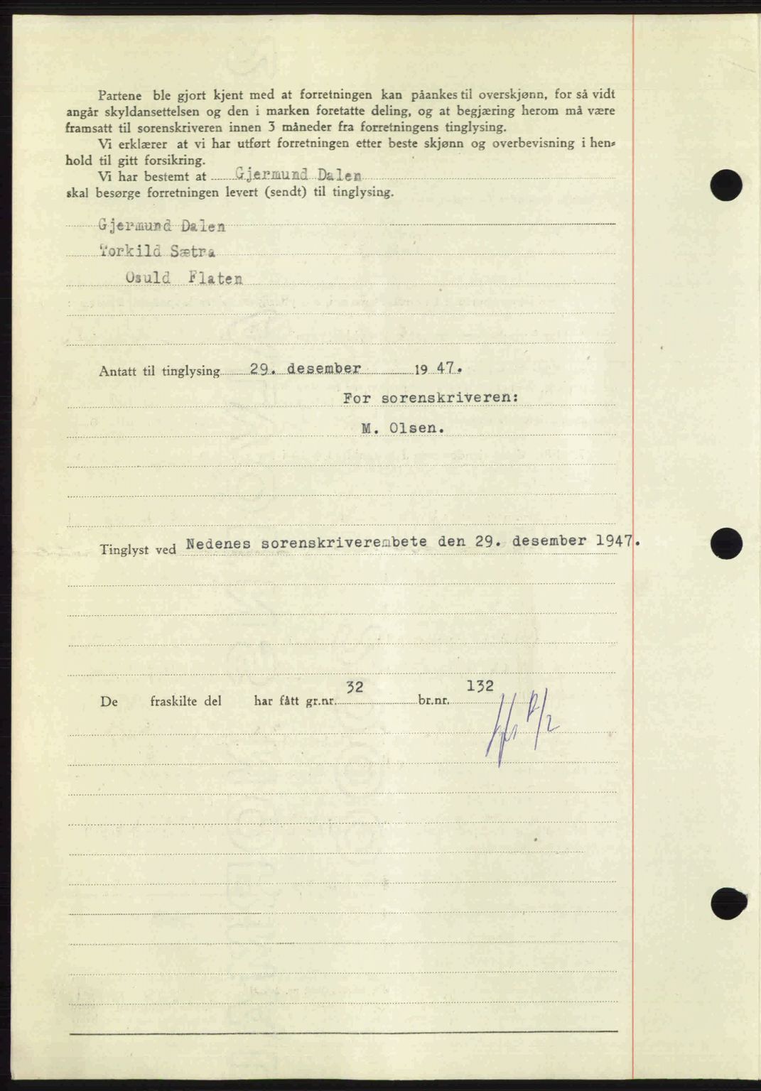 Nedenes sorenskriveri, AV/SAK-1221-0006/G/Gb/Gba/L0058: Mortgage book no. A10, 1947-1948, Diary no: : 1953/1947