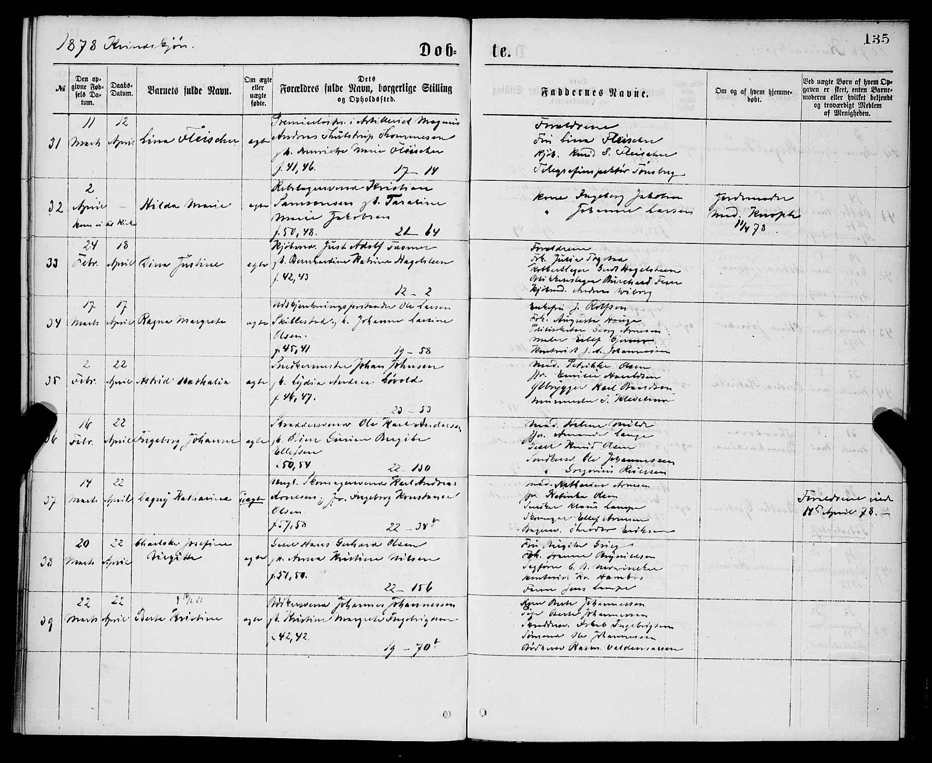 Korskirken sokneprestembete, AV/SAB-A-76101/H/Hab: Parish register (copy) no. B 7, 1874-1878, p. 135