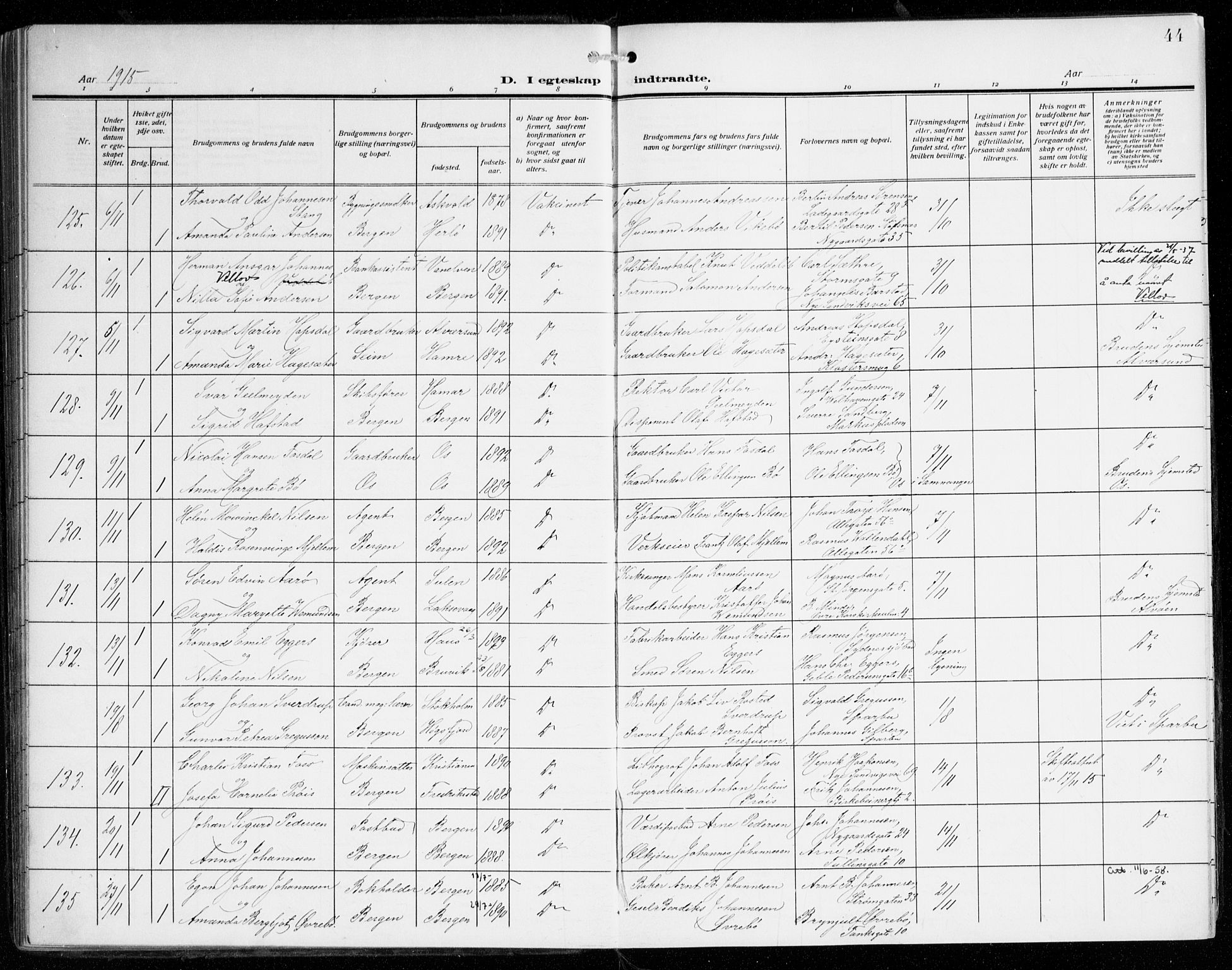 Johanneskirken sokneprestembete, AV/SAB-A-76001/H/Haa/L0013: Parish register (official) no. D 2, 1912-1929, p. 44