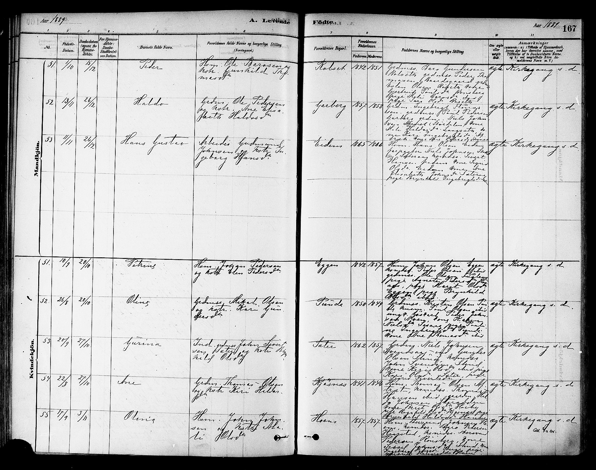 Ministerialprotokoller, klokkerbøker og fødselsregistre - Sør-Trøndelag, AV/SAT-A-1456/695/L1148: Parish register (official) no. 695A08, 1878-1891, p. 167