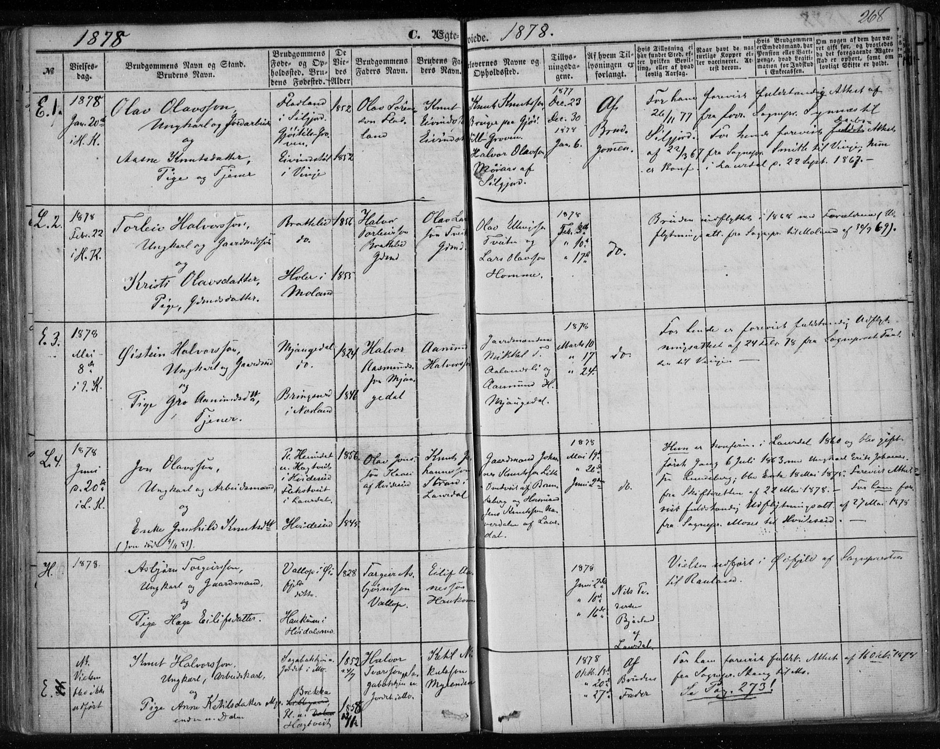 Lårdal kirkebøker, SAKO/A-284/F/Fa/L0006: Parish register (official) no. I 6, 1861-1886, p. 268
