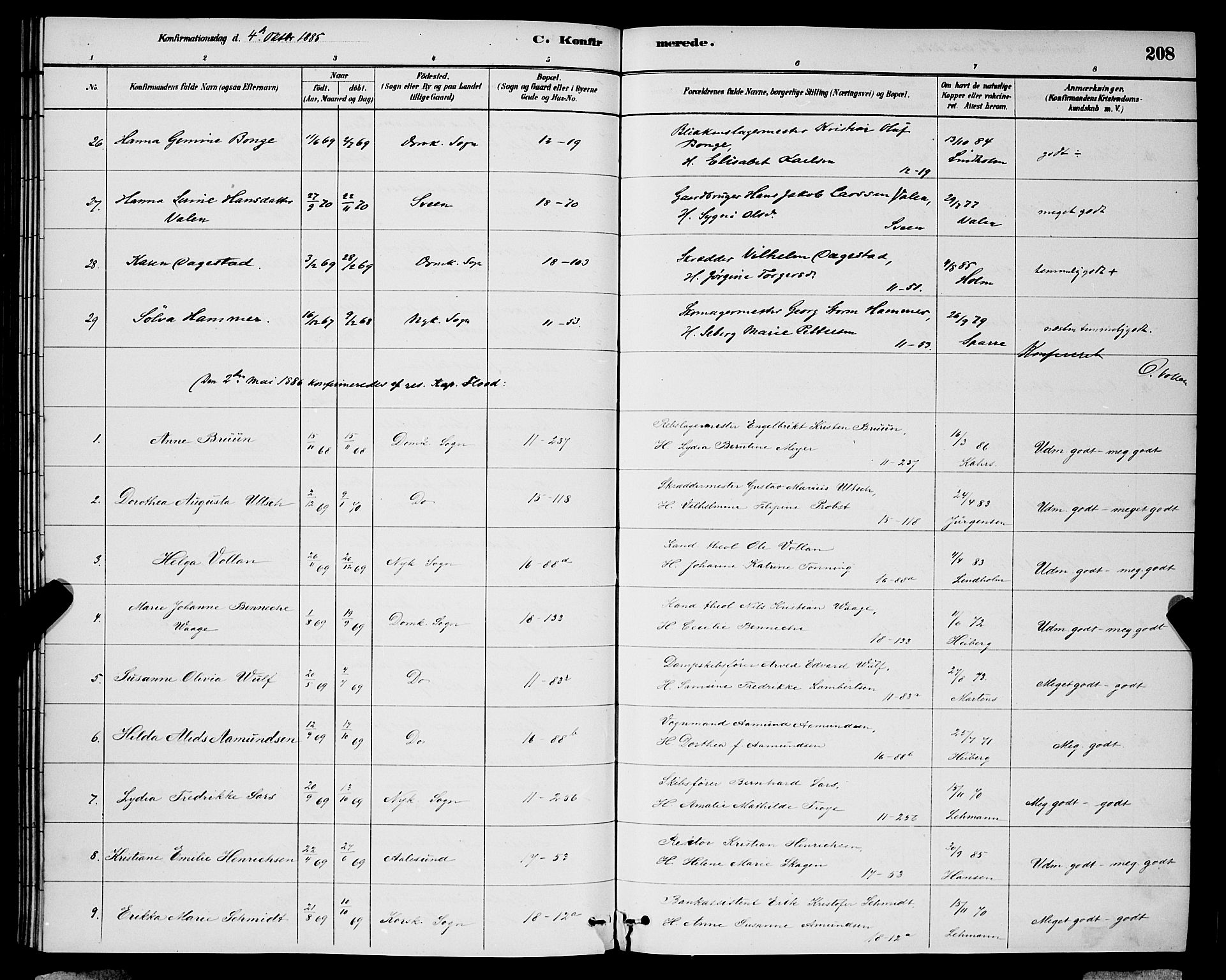 Domkirken sokneprestembete, SAB/A-74801/H/Hab/L0024: Parish register (copy) no. C 4, 1880-1899, p. 208