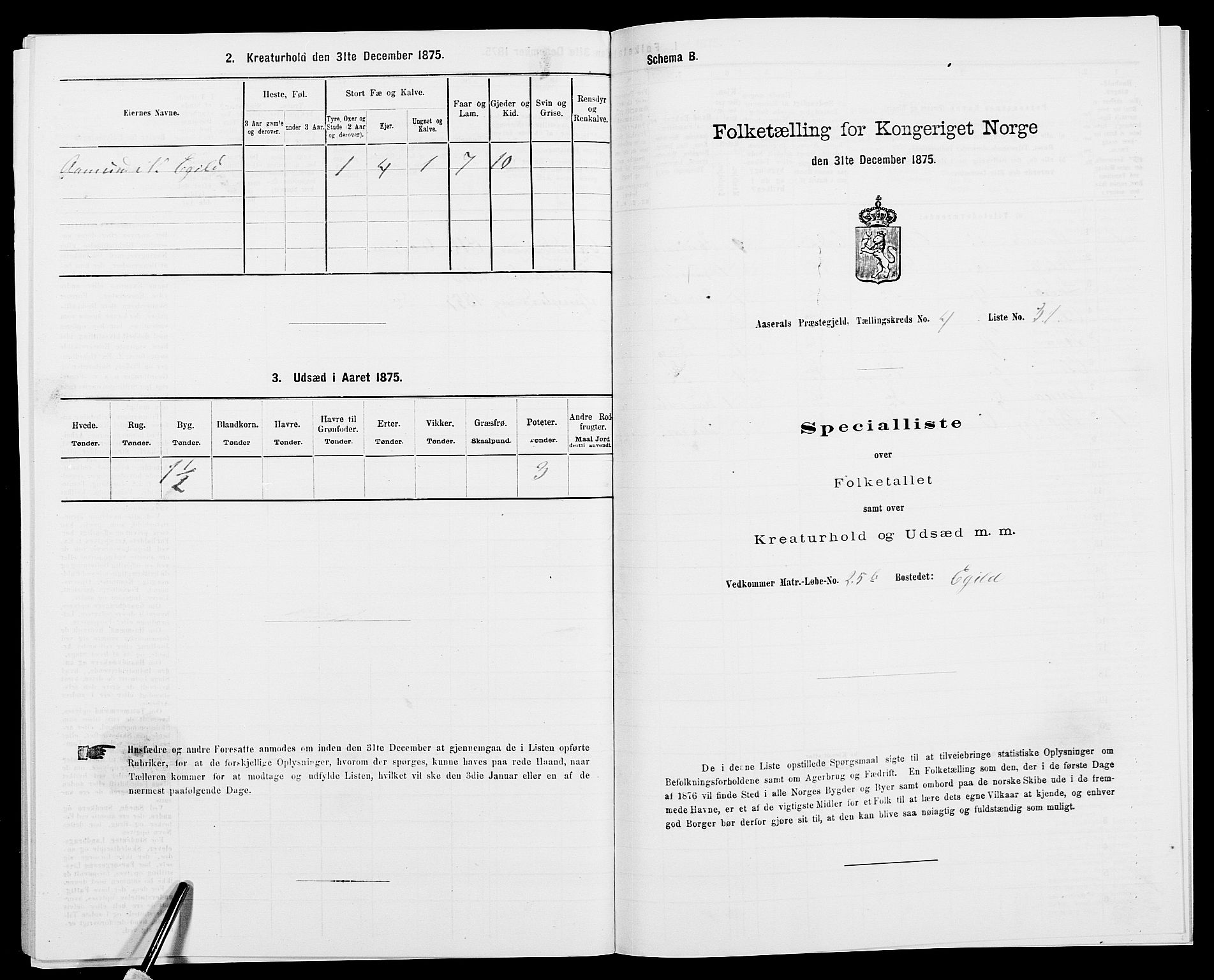 SAK, 1875 census for 0980P Åseral, 1875, p. 341