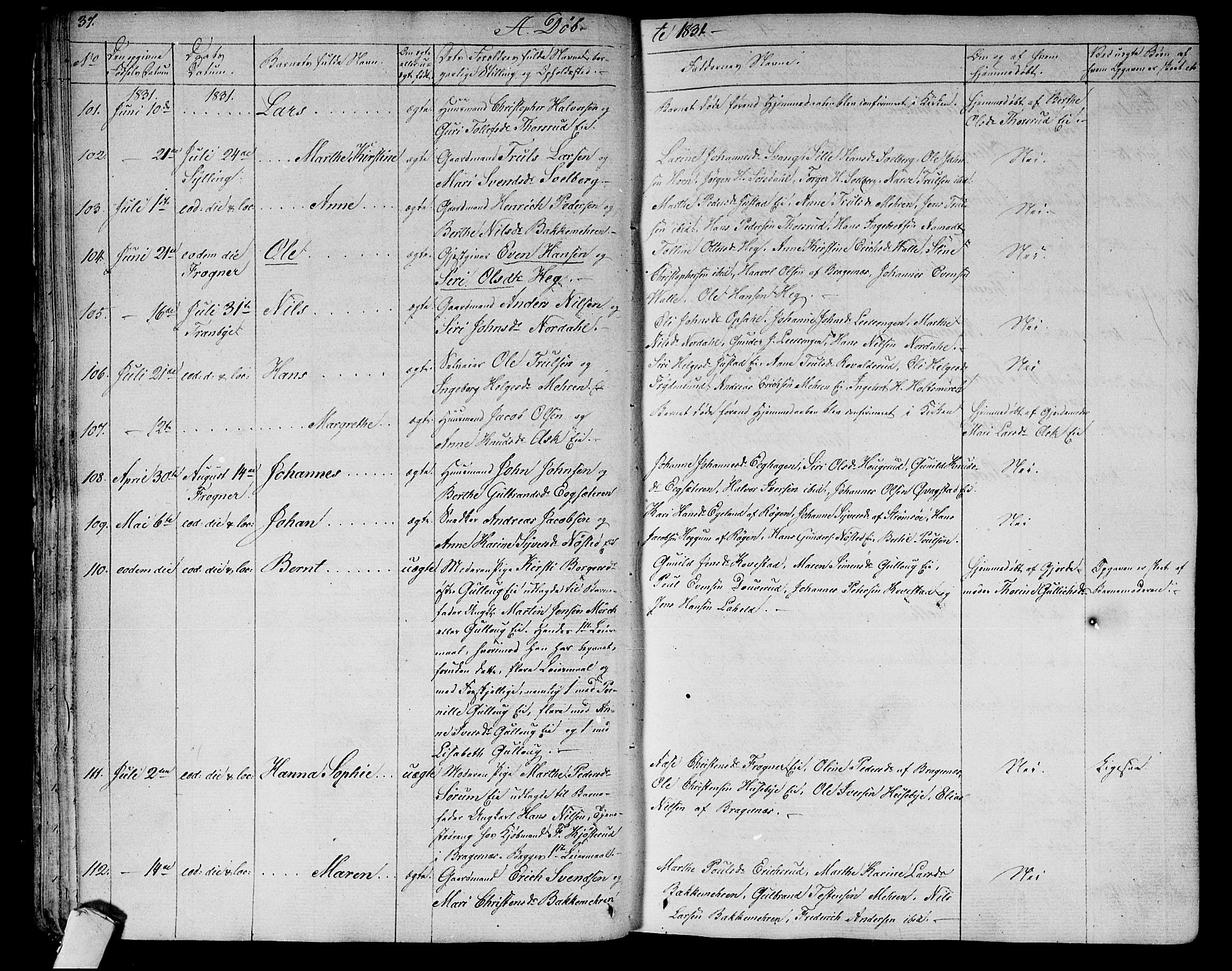 Lier kirkebøker, AV/SAKO-A-230/F/Fa/L0010: Parish register (official) no. I 10, 1827-1843, p. 37