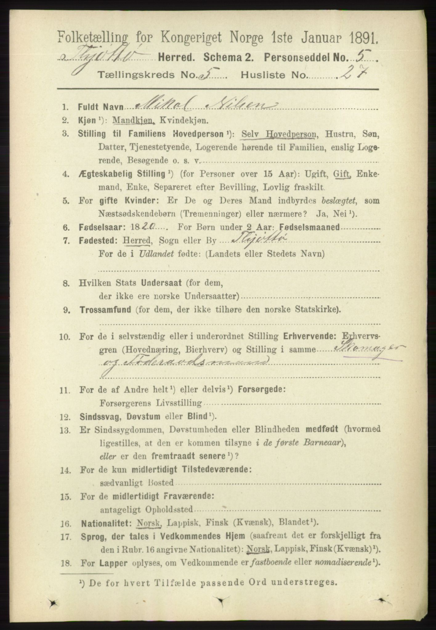 RA, 1891 census for 1817 Tjøtta, 1891, p. 2561