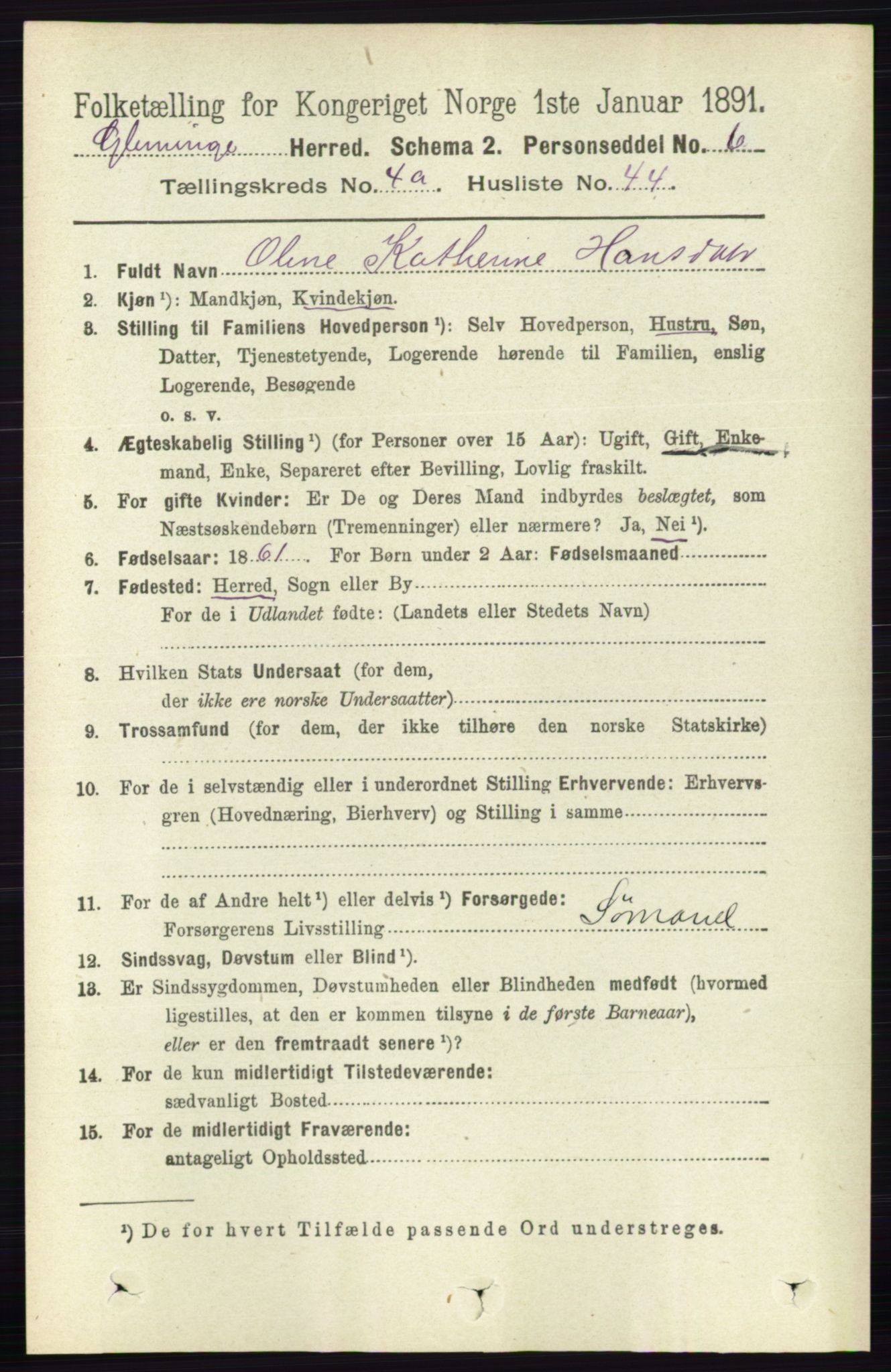 RA, 1891 census for 0132 Glemmen, 1891, p. 3885