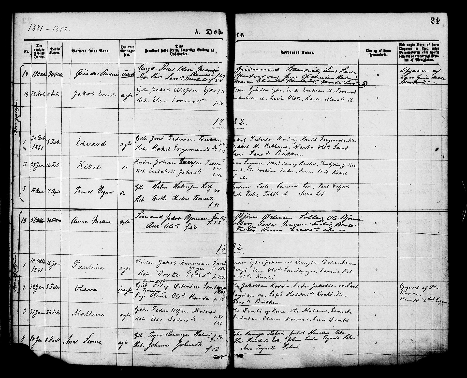 Hjelmeland sokneprestkontor, SAST/A-101843/01/IV/L0013: Parish register (official) no. A 13, 1872-1886, p. 24