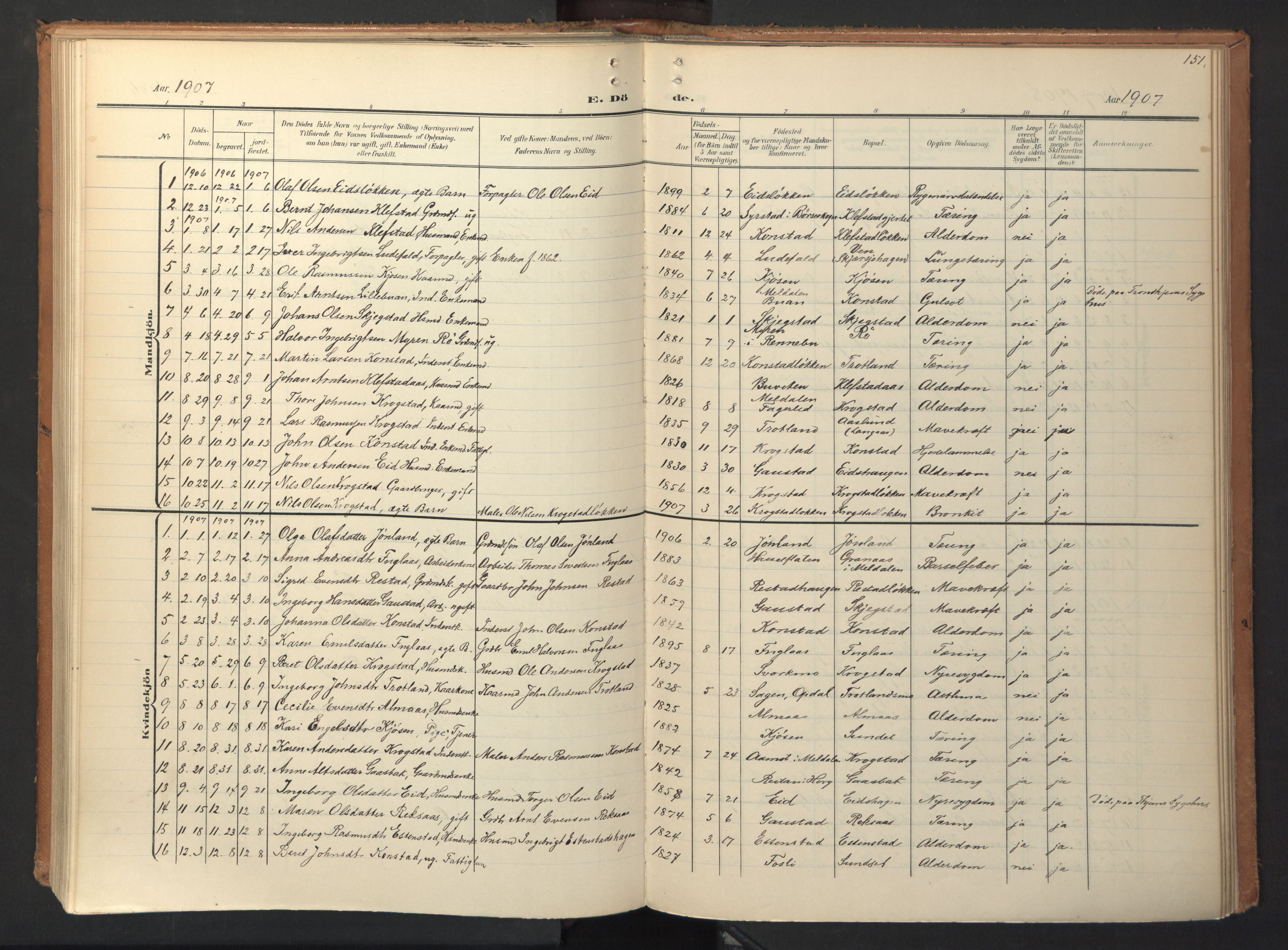 Ministerialprotokoller, klokkerbøker og fødselsregistre - Sør-Trøndelag, SAT/A-1456/694/L1128: Parish register (official) no. 694A02, 1906-1931, p. 151
