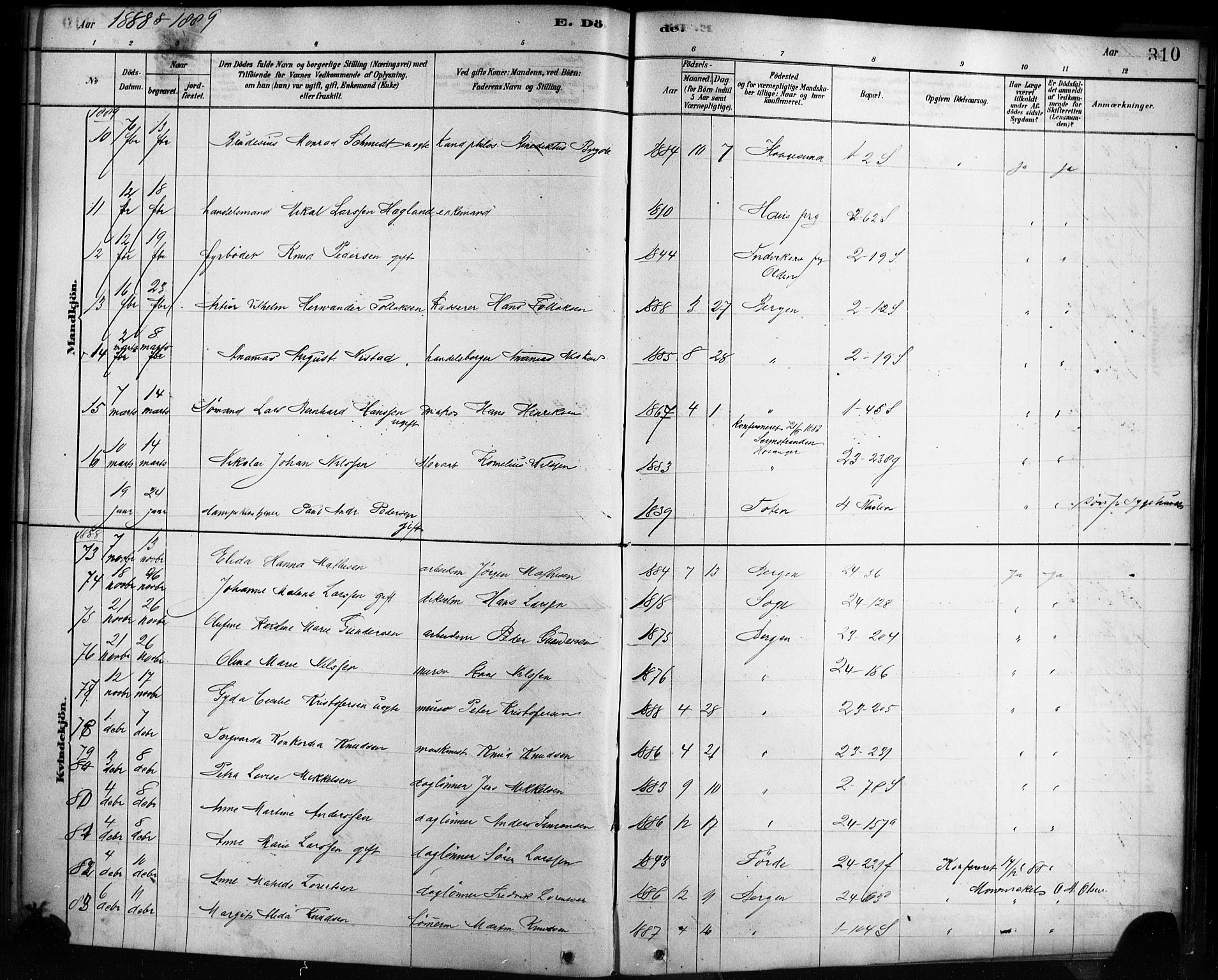 Sandviken Sokneprestembete, AV/SAB-A-77601/H/Ha/L0002: Parish register (official) no. A 2, 1878-1896, p. 310