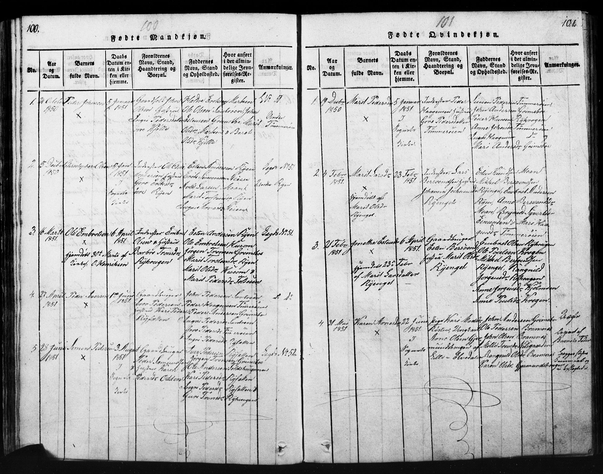 Tynset prestekontor, SAH/PREST-058/H/Ha/Hab/L0003: Parish register (copy) no. 3, 1814-1862, p. 100-101