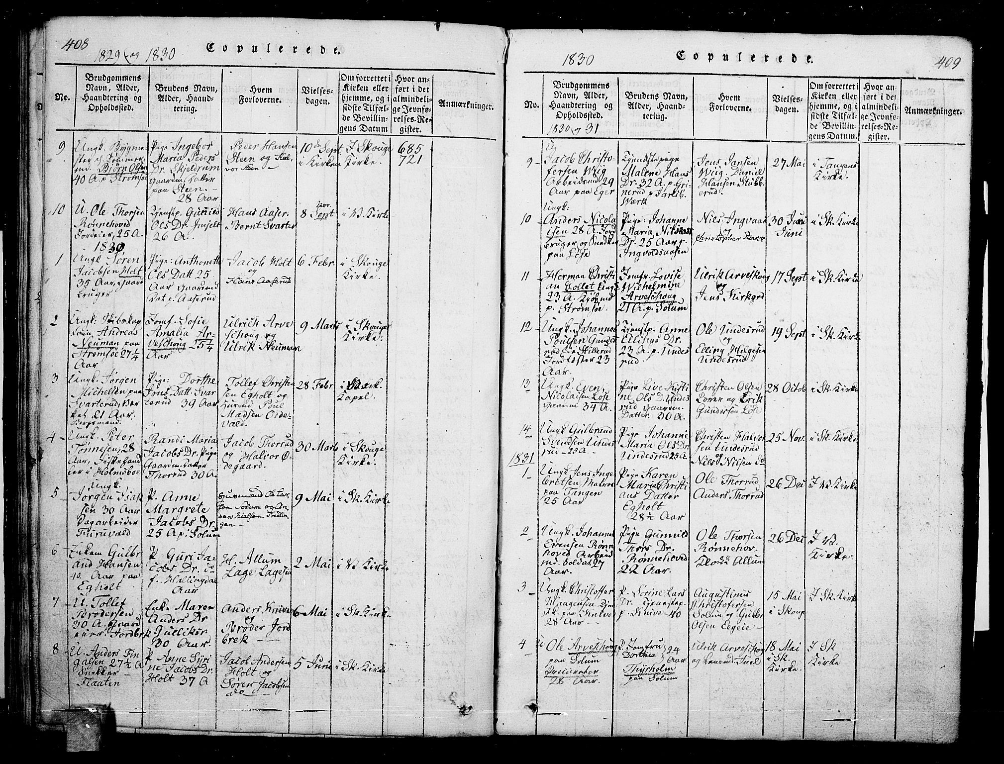 Skoger kirkebøker, SAKO/A-59/G/Ga/L0001: Parish register (copy) no. I 1, 1814-1845, p. 408-409