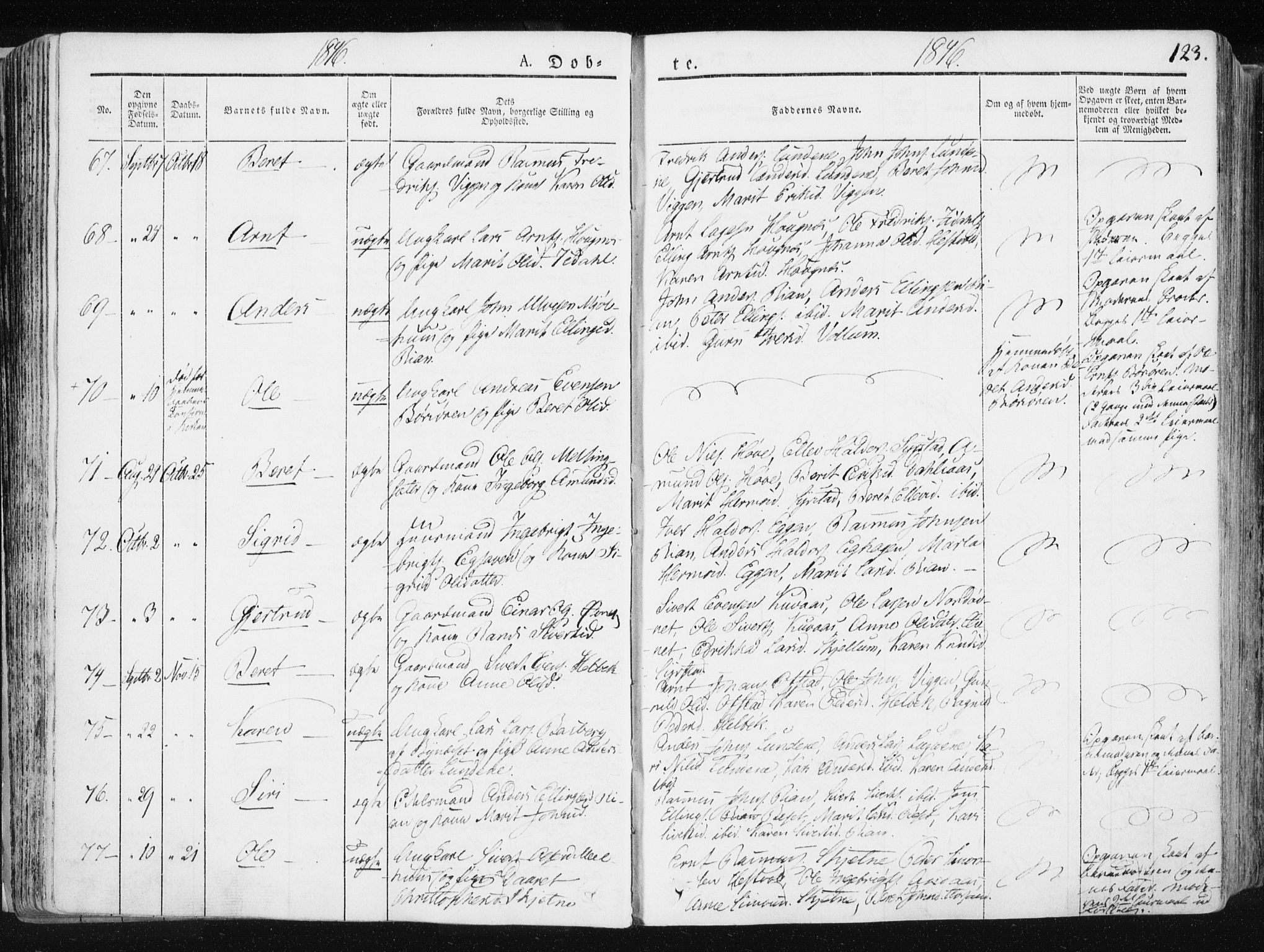 Ministerialprotokoller, klokkerbøker og fødselsregistre - Sør-Trøndelag, SAT/A-1456/665/L0771: Parish register (official) no. 665A06, 1830-1856, p. 123