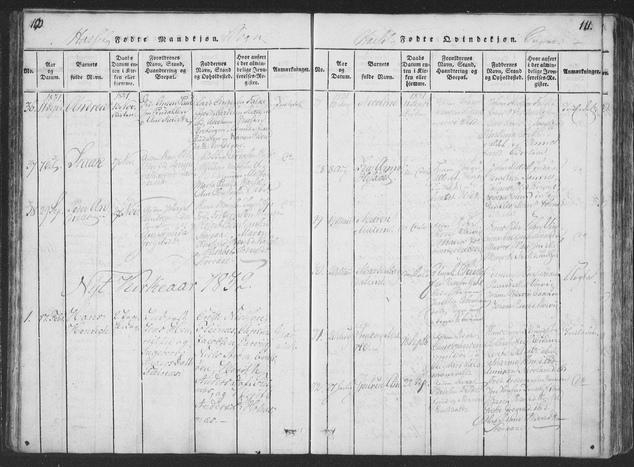 Ministerialprotokoller, klokkerbøker og fødselsregistre - Nordland, SAT/A-1459/888/L1262: Parish register (copy) no. 888C01, 1820-1836, p. 110-111