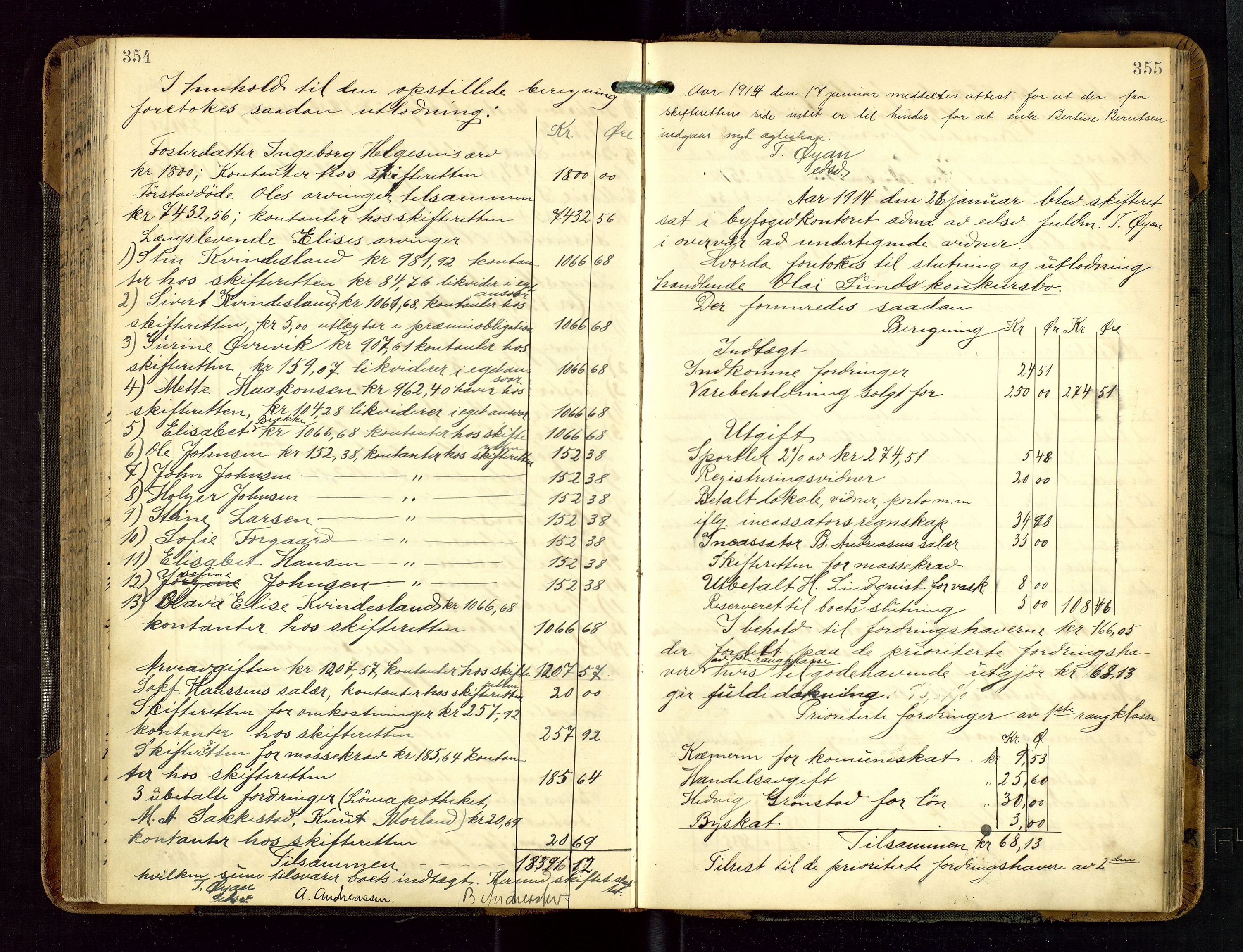 Haugesund tingrett, SAST/A-101415/01/IV/IVD/L0002: Skifteutlodningsprotokoll, med register, 1904-1915, p. 354-355