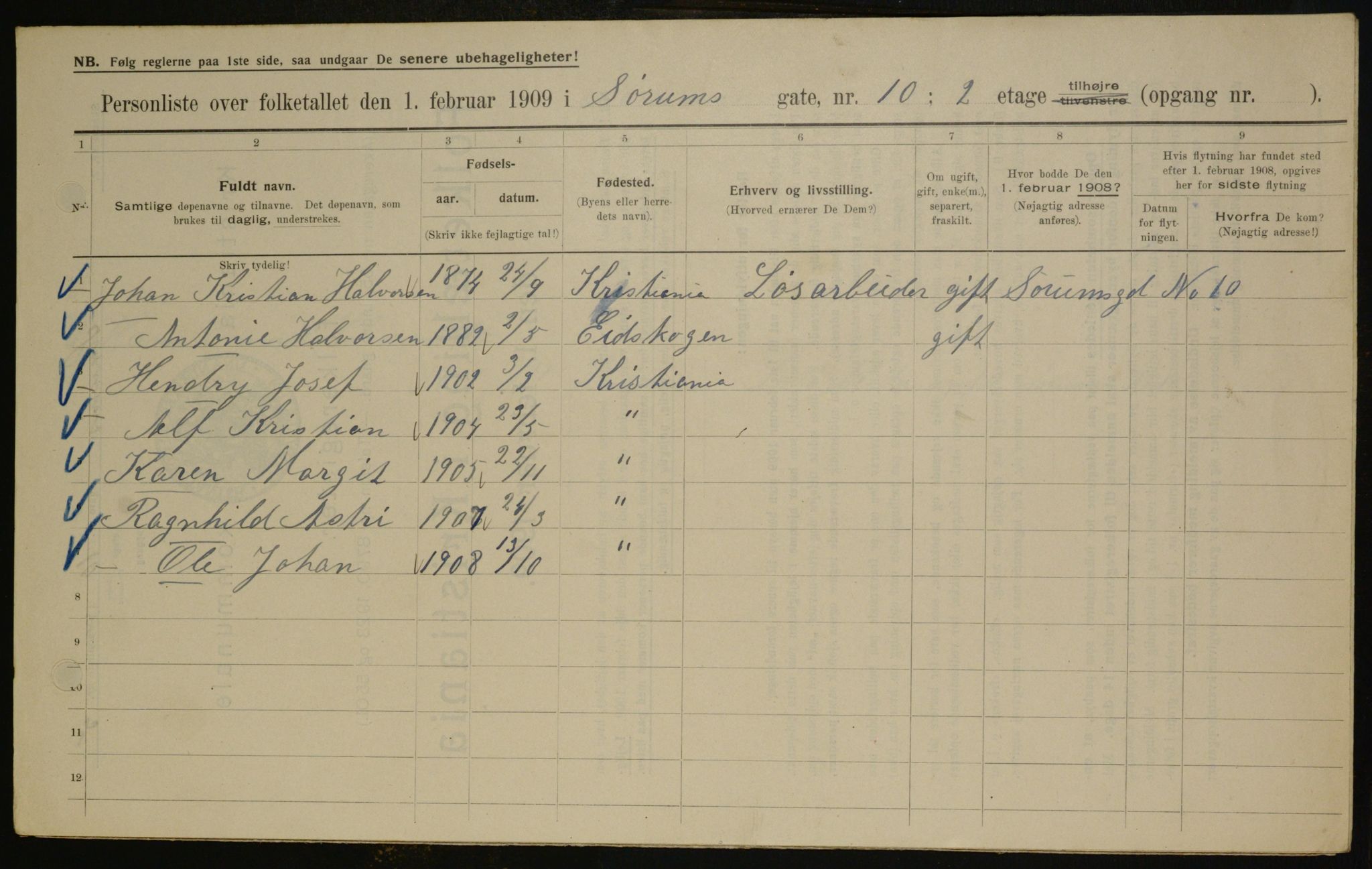 OBA, Municipal Census 1909 for Kristiania, 1909, p. 96945