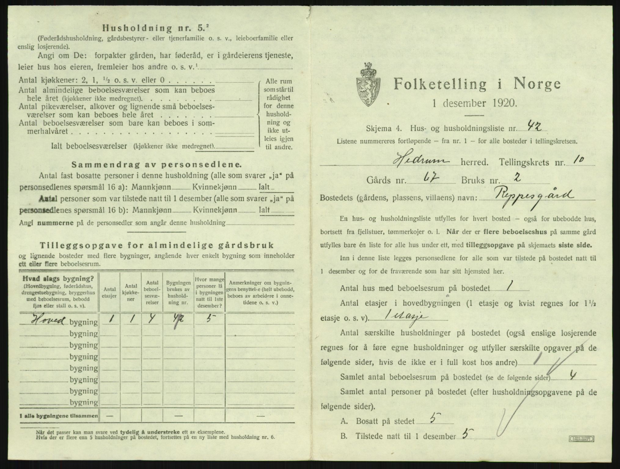 SAKO, 1920 census for Hedrum, 1920, p. 985