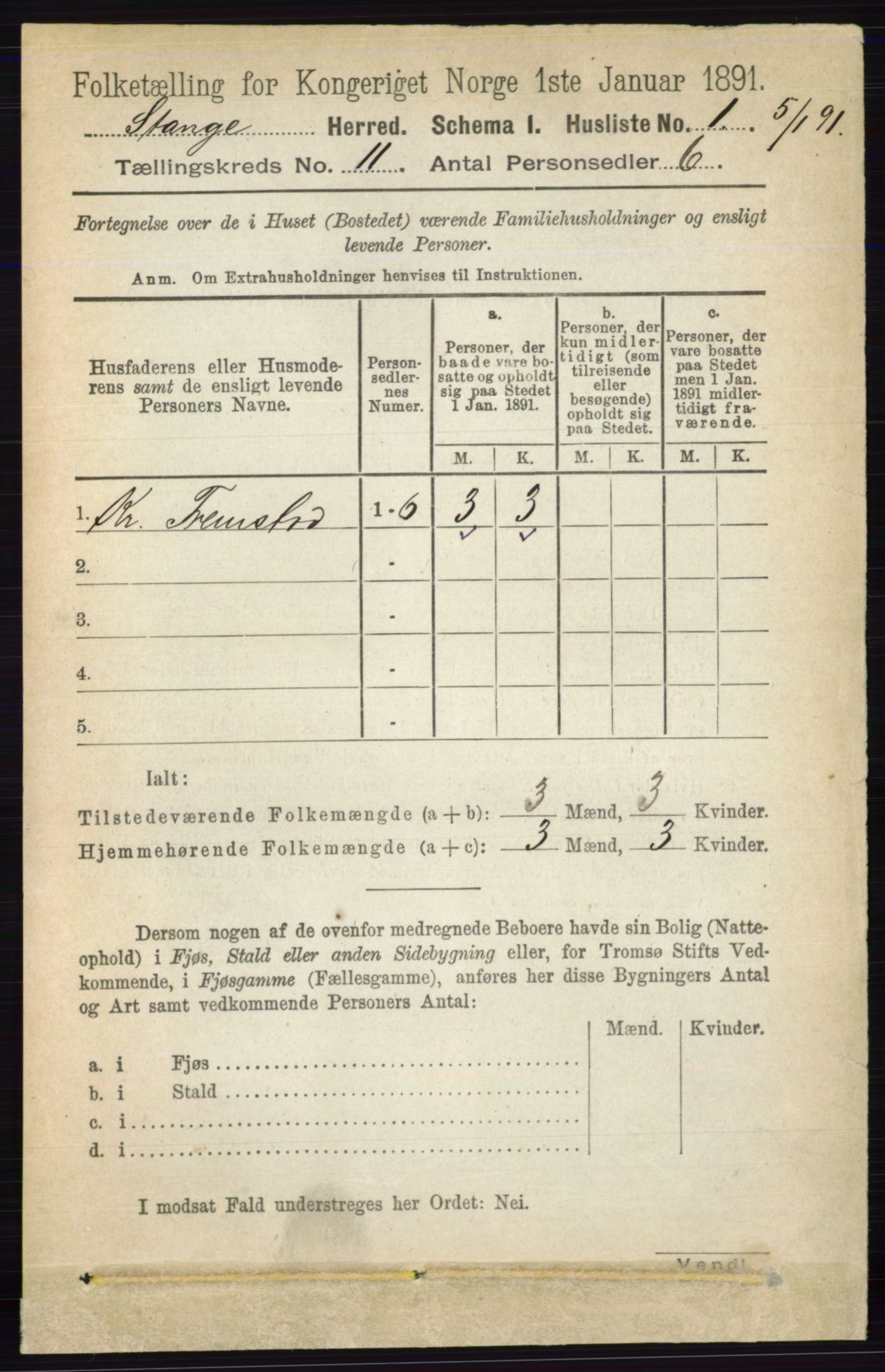 RA, 1891 census for 0417 Stange, 1891, p. 7431