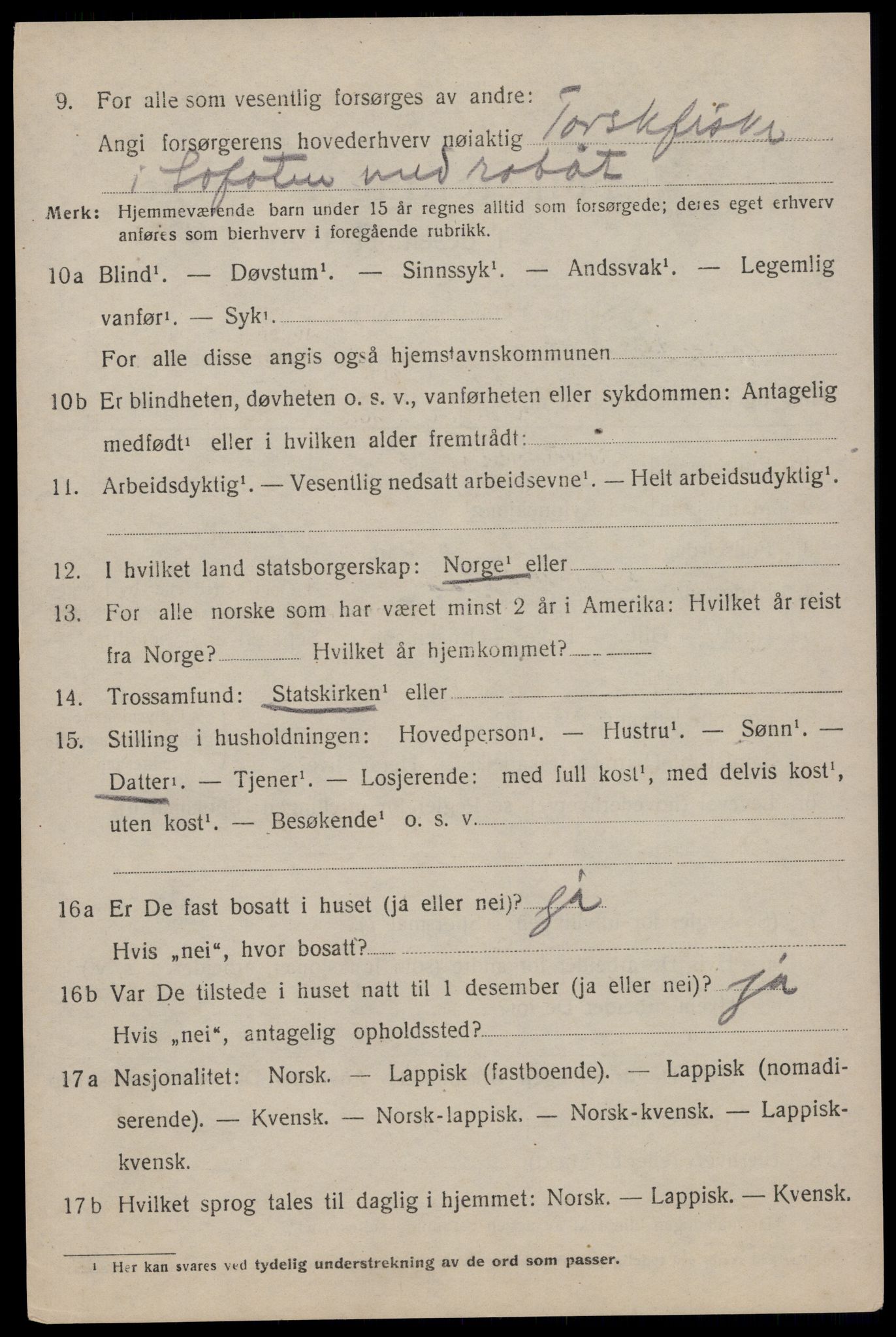 SAT, 1920 census for Flakstad, 1920, p. 994