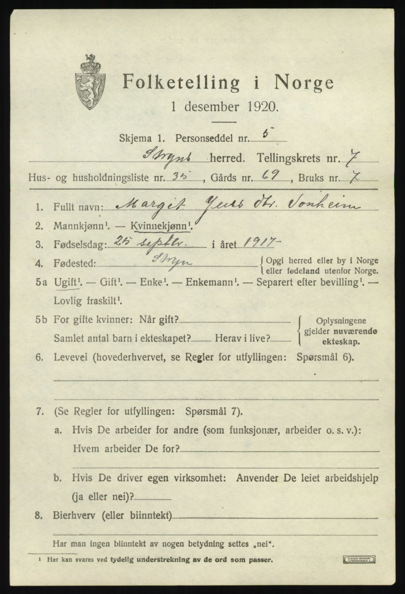 SAB, 1920 census for Stryn, 1920, p. 3700