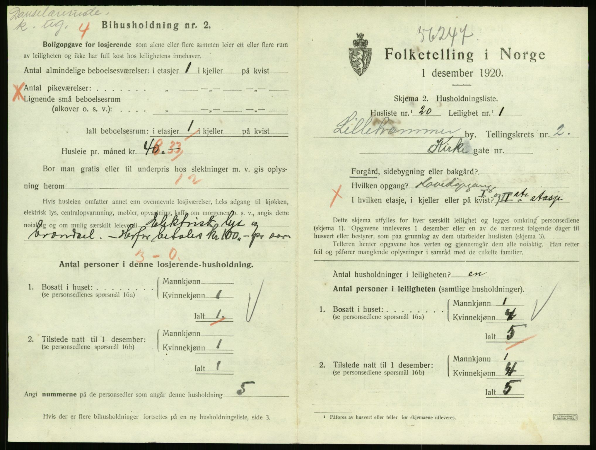 SAH, 1920 census for Lillehammer, 1920, p. 1588