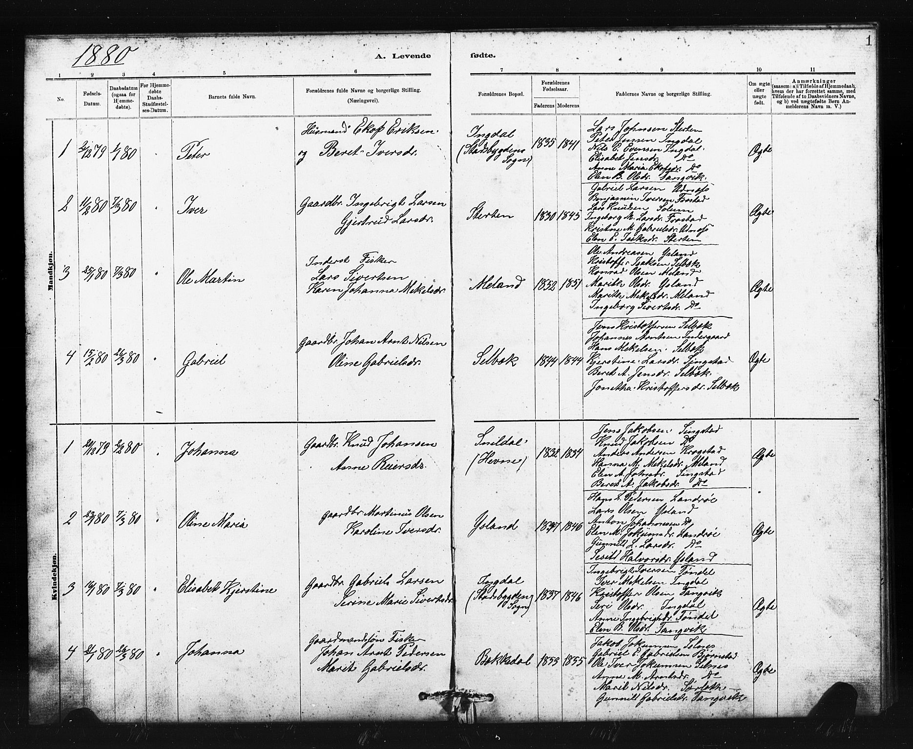 Ministerialprotokoller, klokkerbøker og fødselsregistre - Sør-Trøndelag, SAT/A-1456/663/L0761: Parish register (copy) no. 663C01, 1880-1893, p. 1