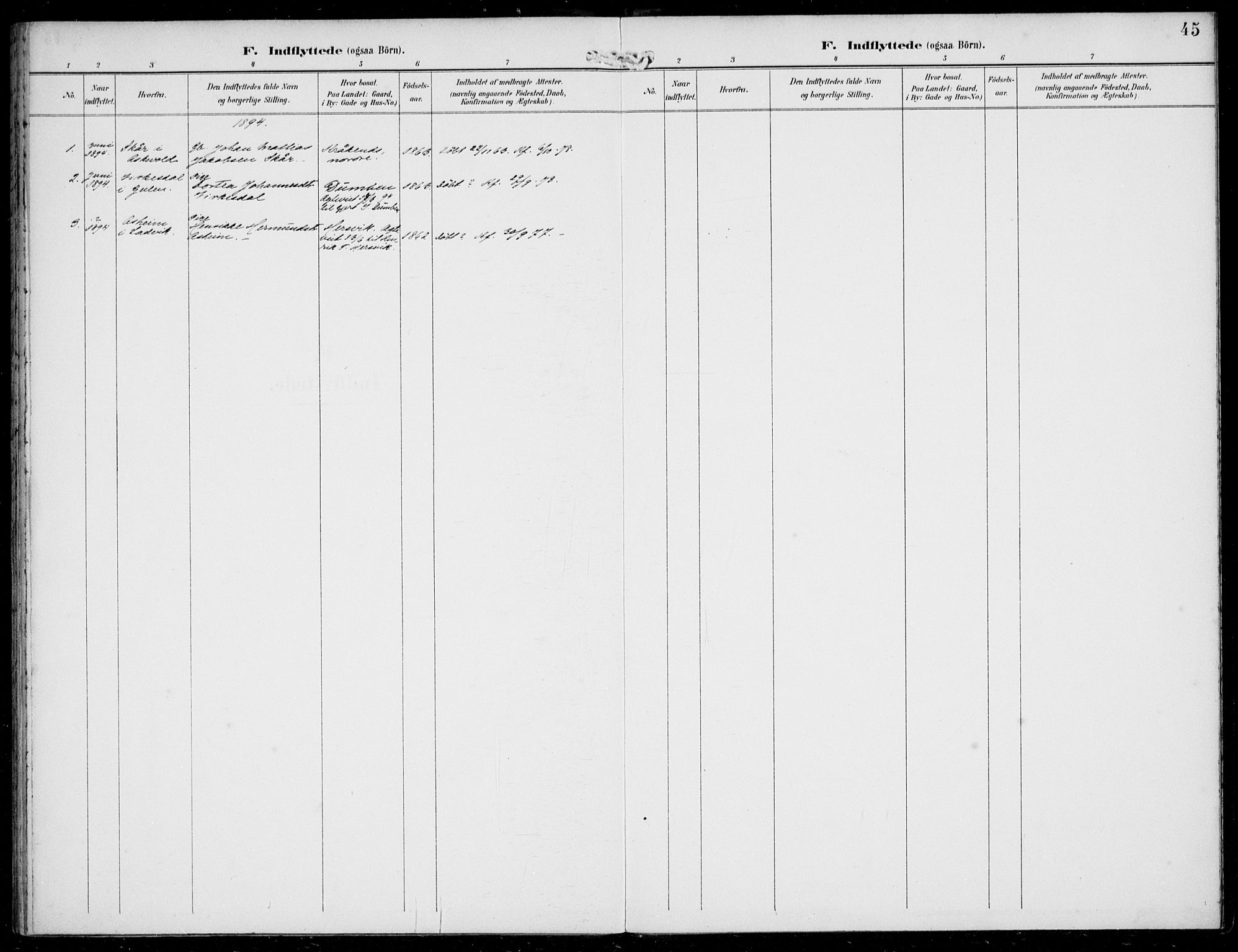 Solund sokneprestembete, SAB/A-81401: Parish register (official) no. B  1, 1891-1901, p. 45