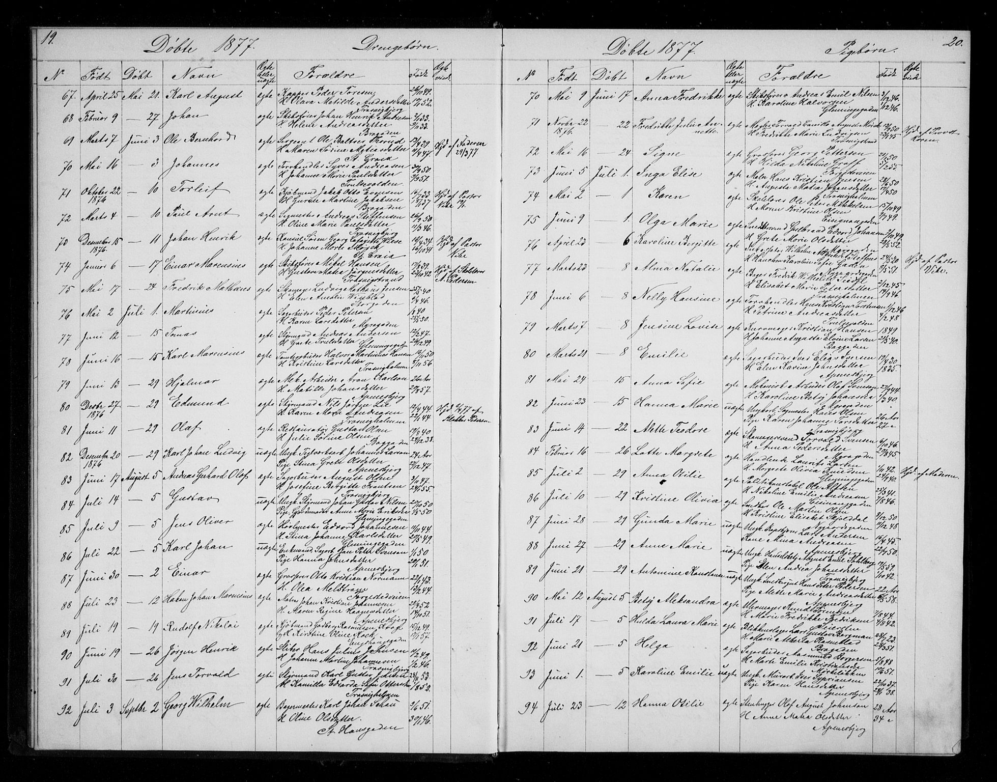 Fredrikstad domkirkes prestekontor Kirkebøker, SAO/A-10906/G/Ga/L0001: Parish register (copy) no. 1, 1876-1922, p. 19-20