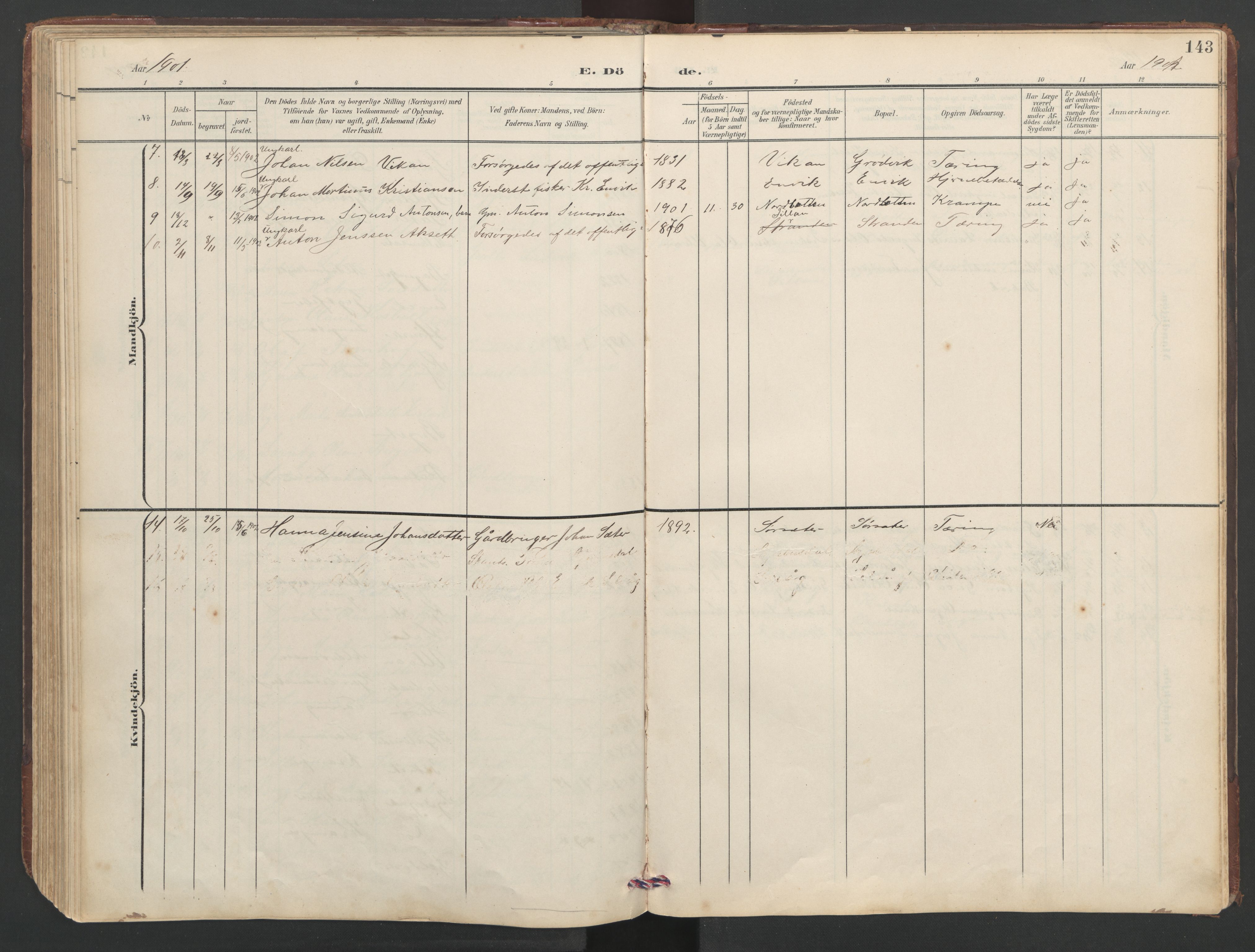 Ministerialprotokoller, klokkerbøker og fødselsregistre - Sør-Trøndelag, SAT/A-1456/638/L0571: Parish register (copy) no. 638C03, 1901-1930, p. 143