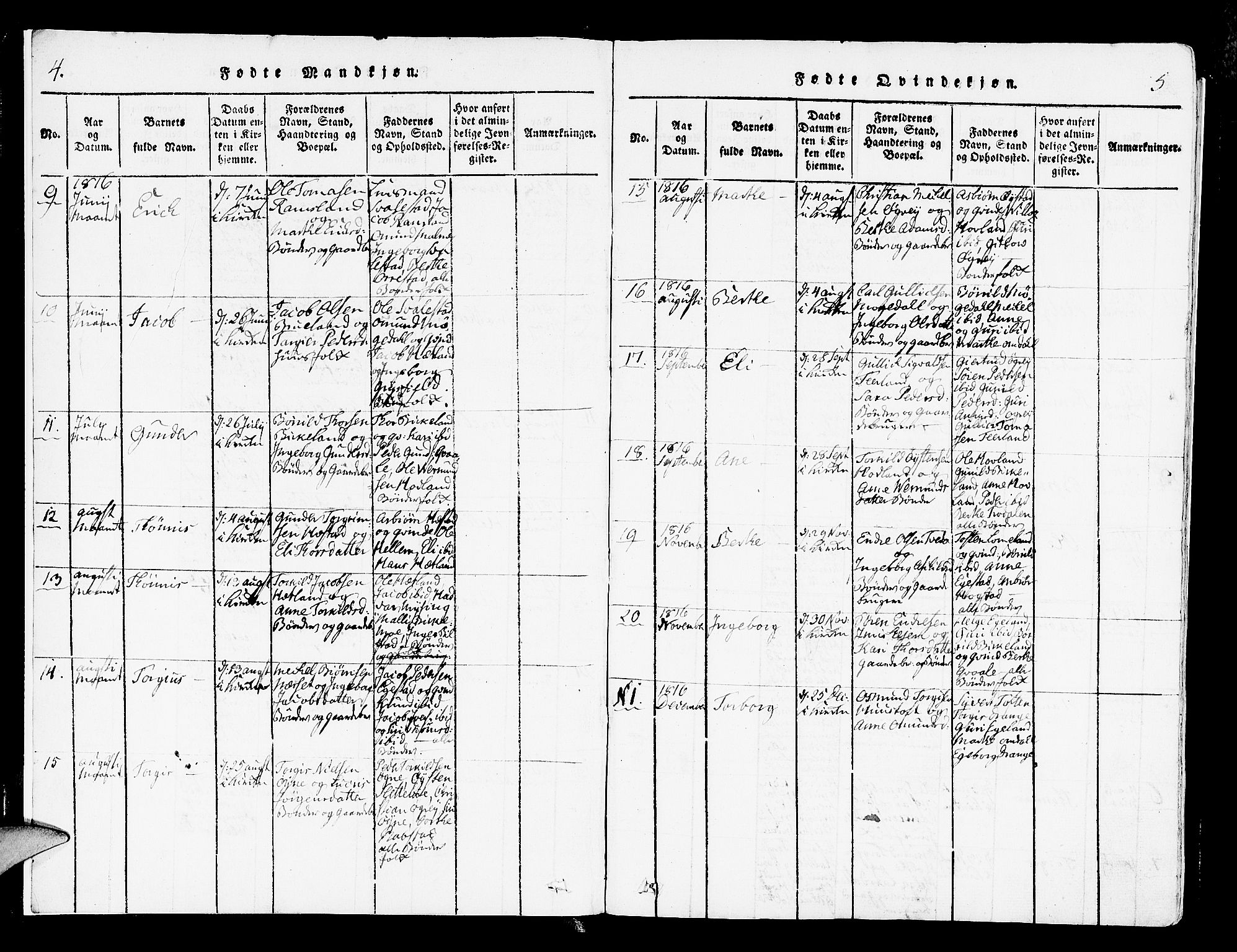 Helleland sokneprestkontor, AV/SAST-A-101810: Parish register (official) no. A 4, 1815-1834, p. 4-5