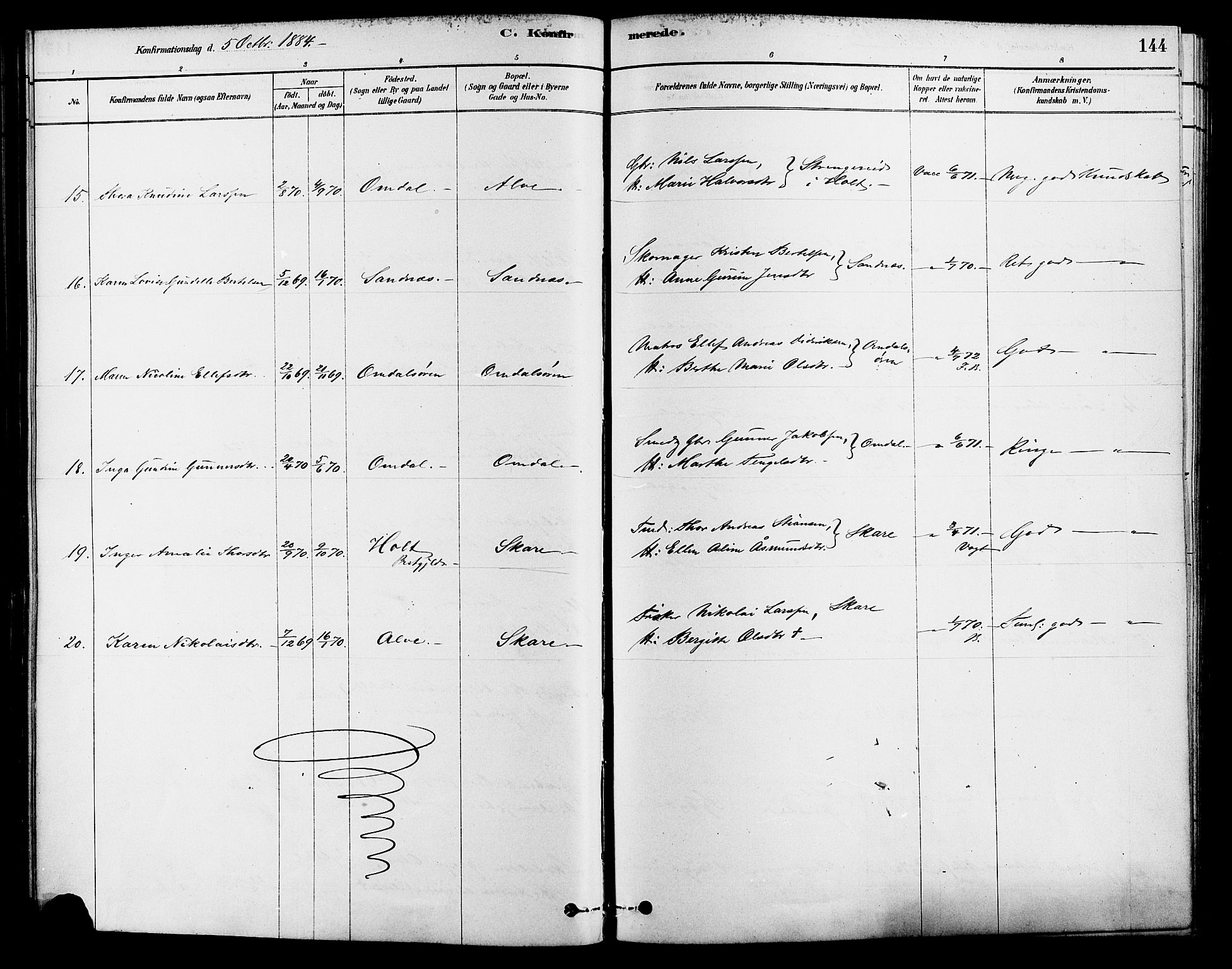 Tromøy sokneprestkontor, AV/SAK-1111-0041/F/Fa/L0009: Parish register (official) no. A 9, 1878-1896, p. 144